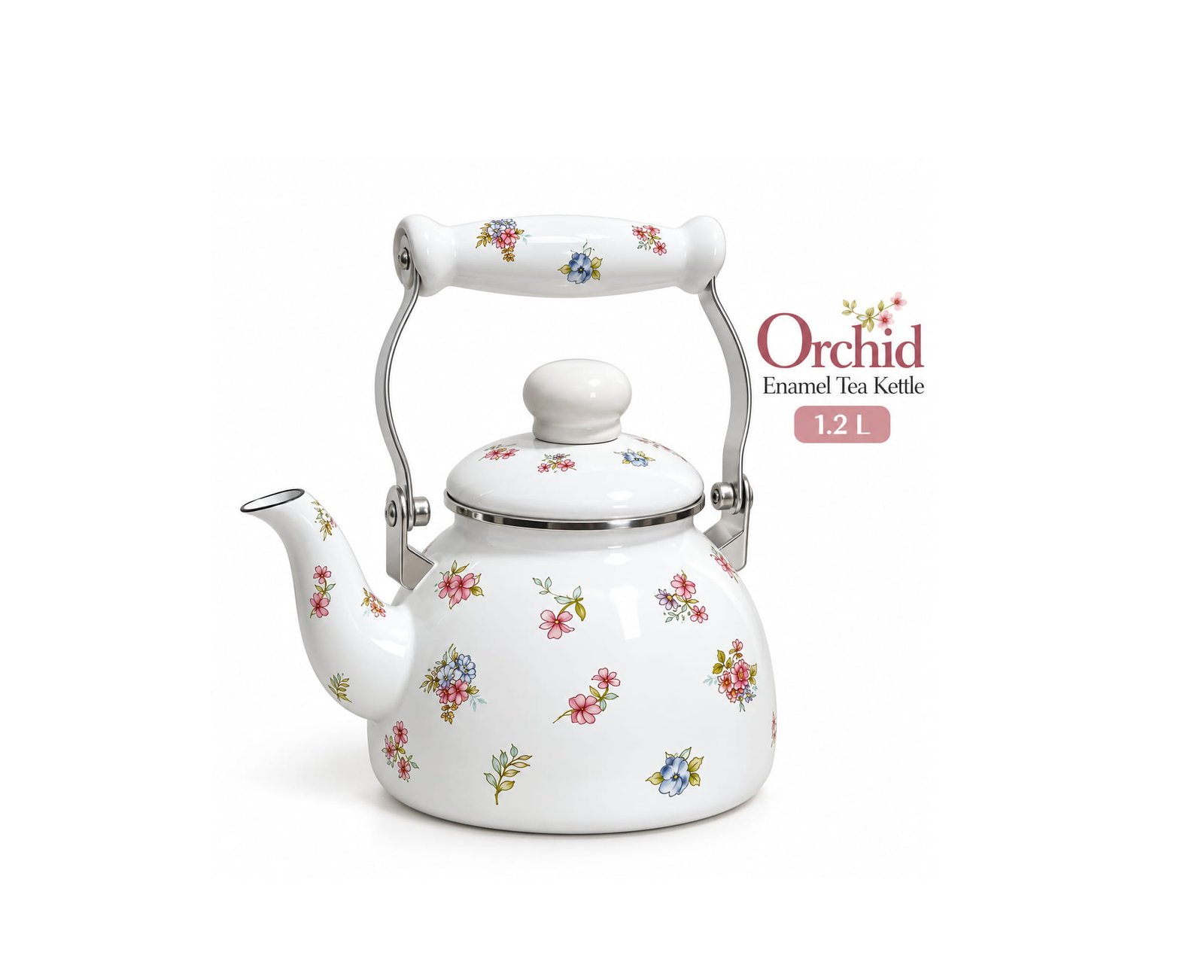 ORCHID FLORAL ENAMEL TEA KETTLE WITH LID 1.2 L