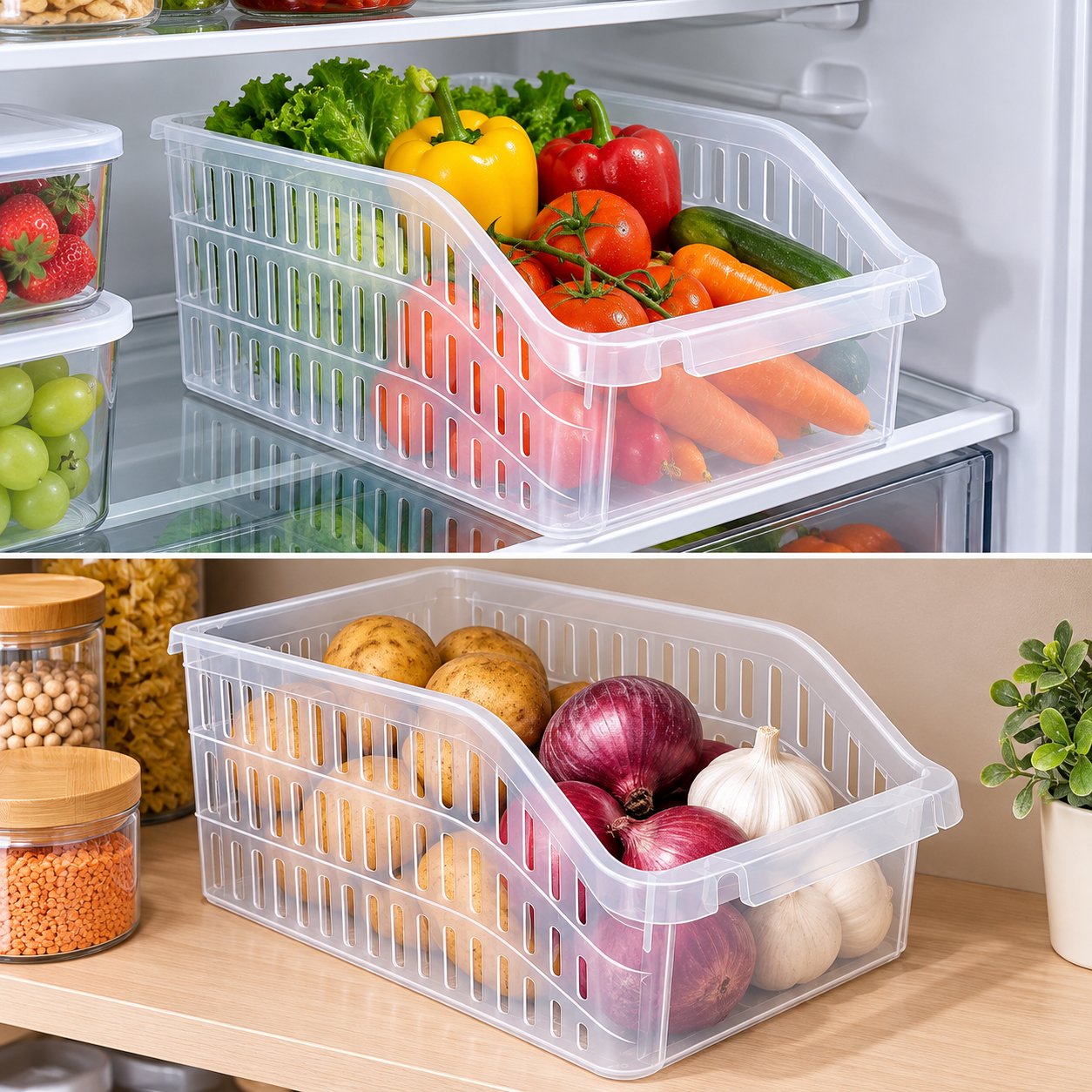 TRANSPARENT BPA-FREE STORAGE ORGANIZER BASKET