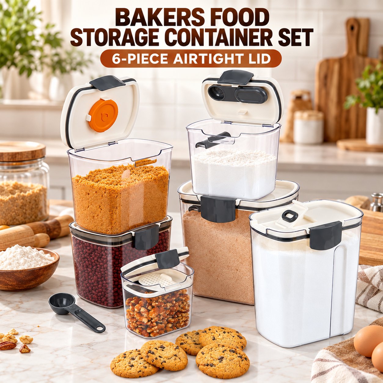 BAKERS FOOD STORAGE CONTAINER SET 6-PIECE AIRTIGHT - Image 2