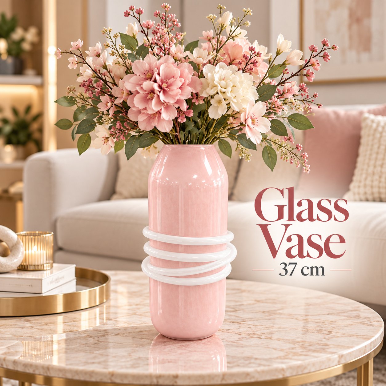 LIGHT PINK GLASS VASE WITH SPIRAL ROPE 37 CM - Image 2