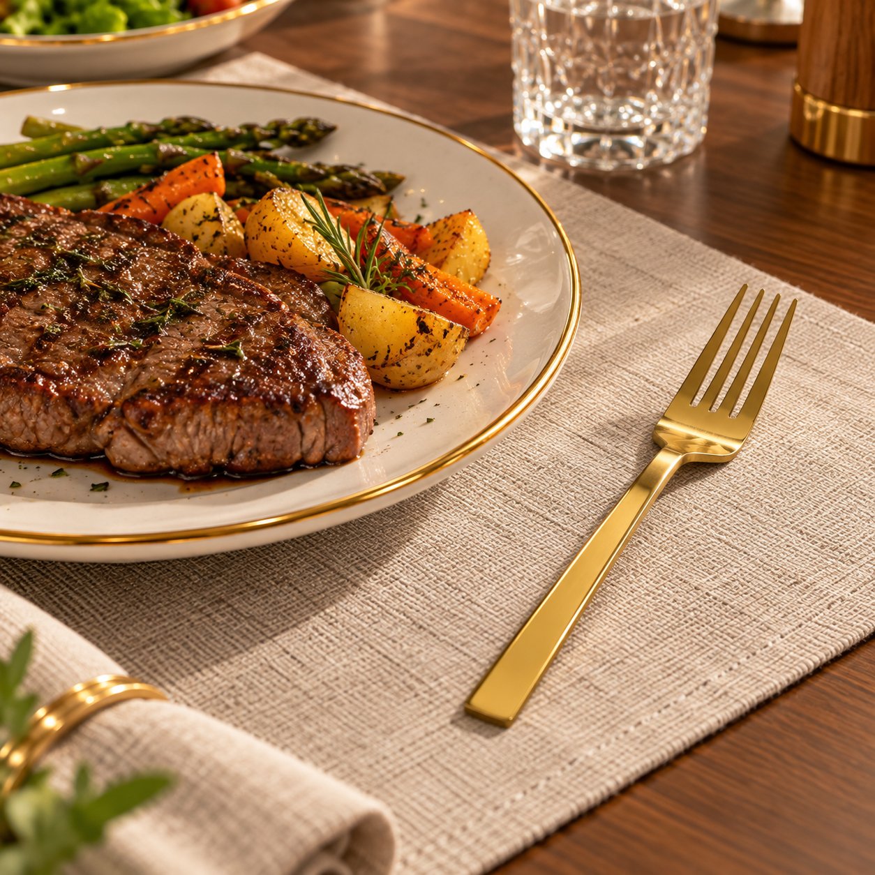 SET OF 6 STAINLESS STEEL - GOLD DINNER FORKS S - Image 2