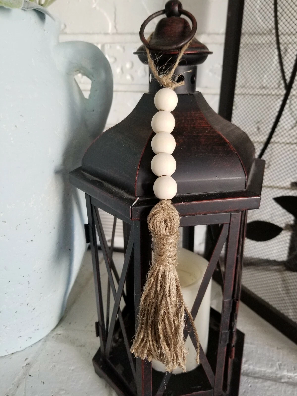 WOODEN BEAD HANGING ORNAMENT WITH JUTE TASSEL - Image 5