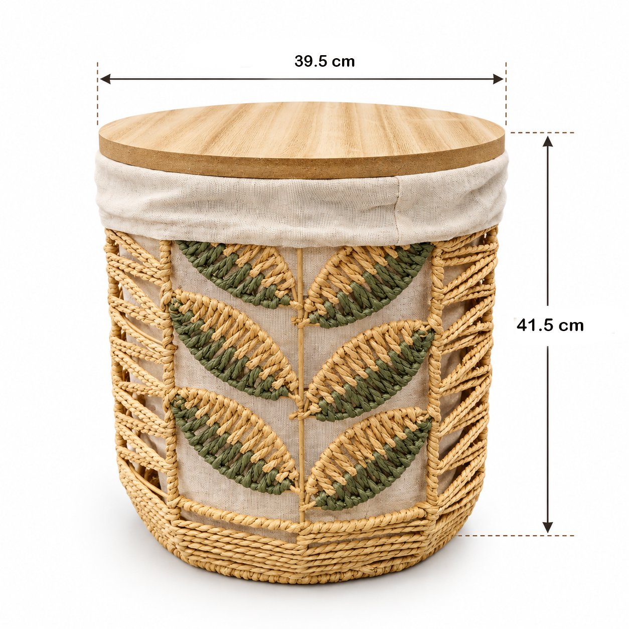 ROUND WOVEN STORAGE BASKET WITH WOODEN LID 39.5 CM - Image 3