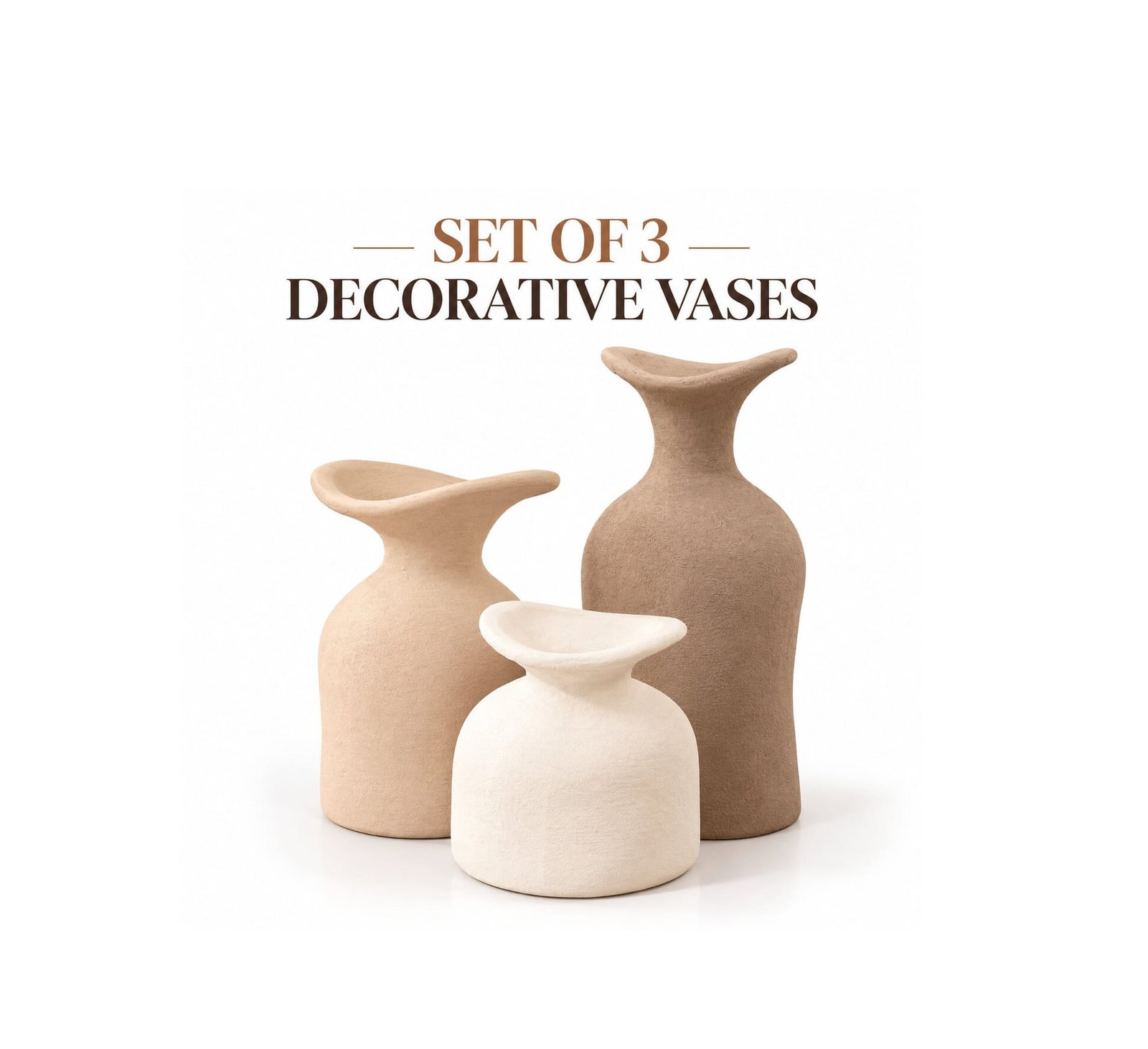 SET OF 3 DECORATIVE POTTERY VASES WITH MATTE FINISH