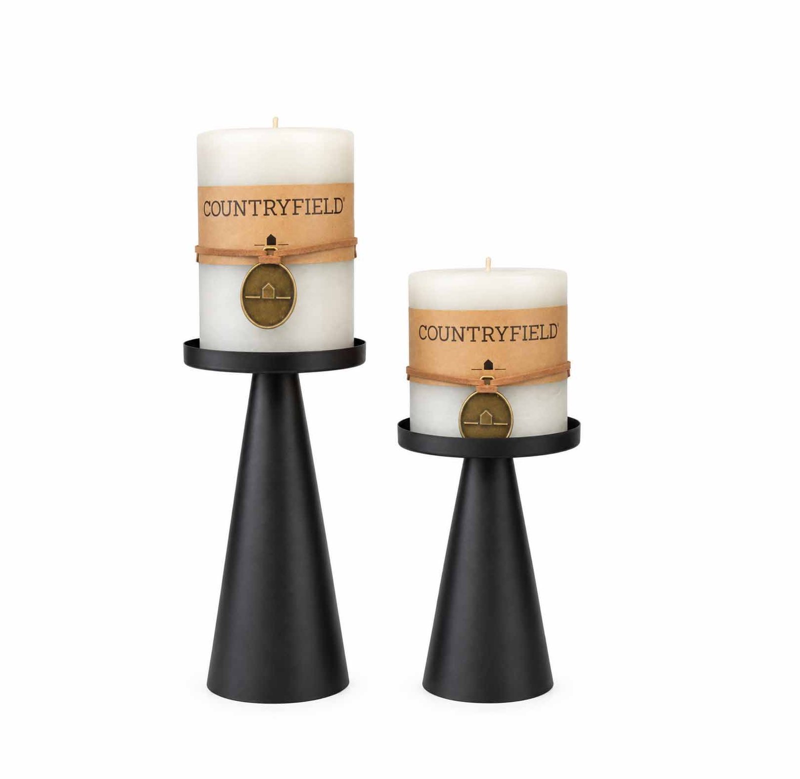 BLACK METAL PILLAR CANDLE HOLDERS – SET OF 2