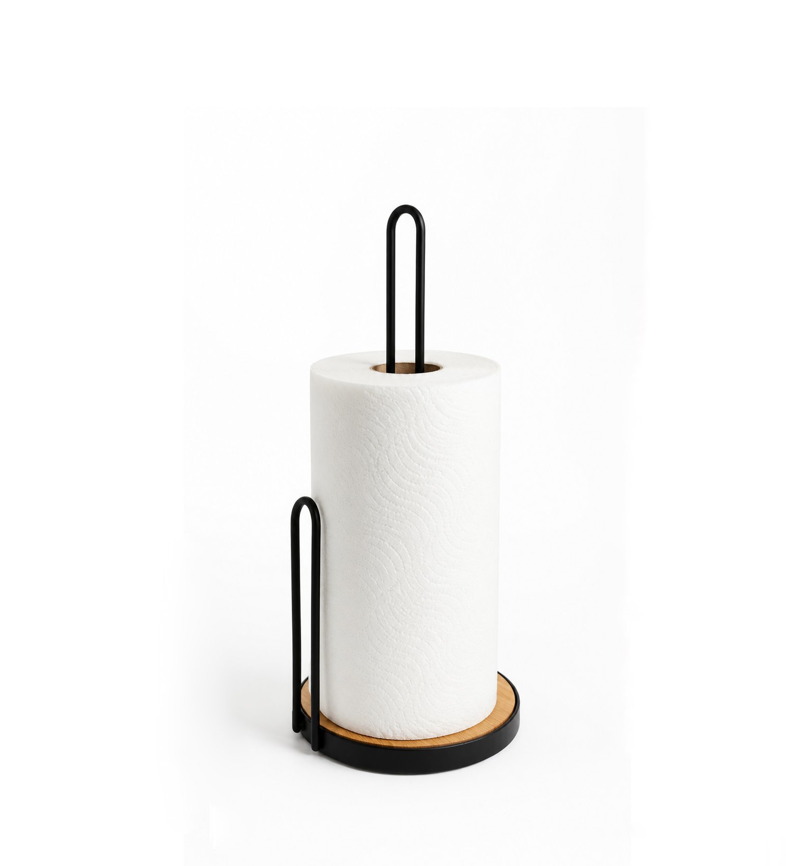 KITCHEN ROLL HOLDER IRON GRID & BAMBOO