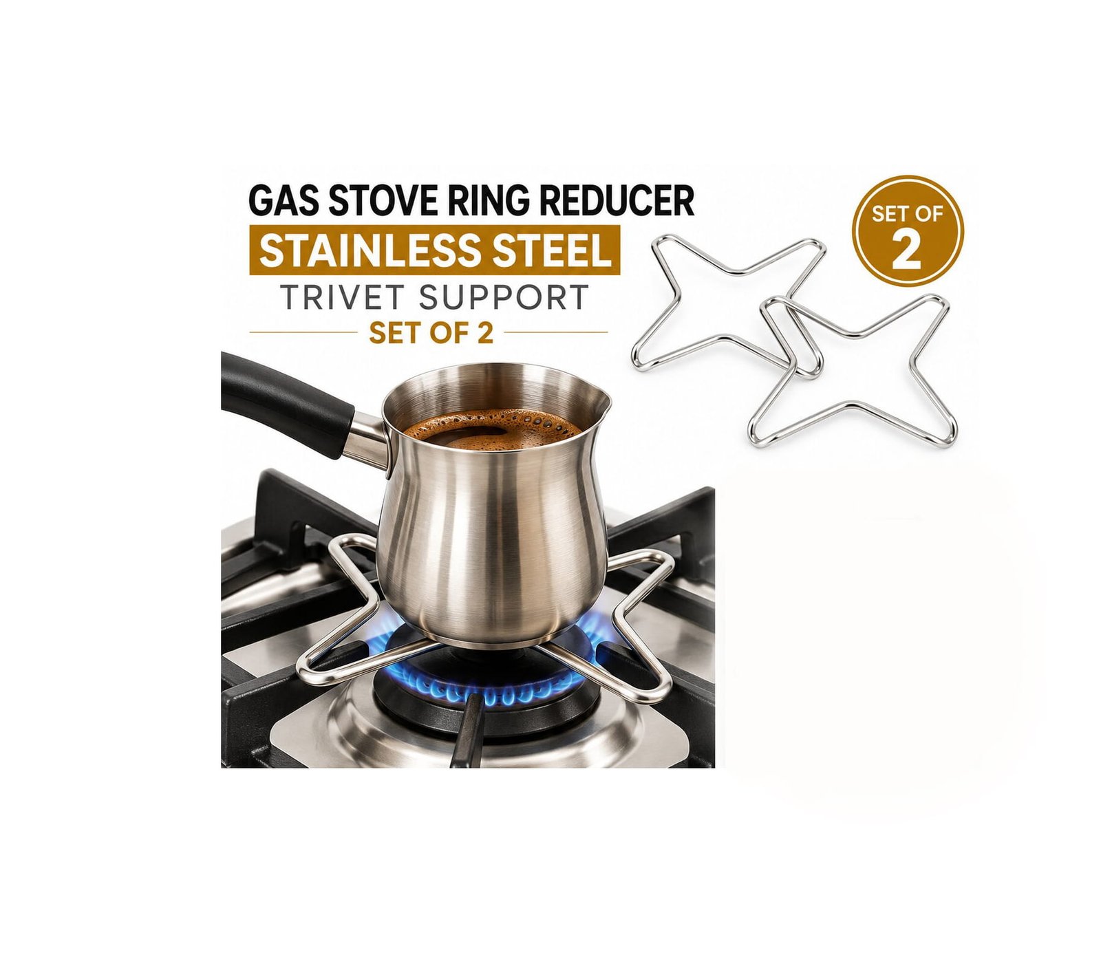 STAINLESS STEEL GAS STOVE RING REDUCER SET OF 2