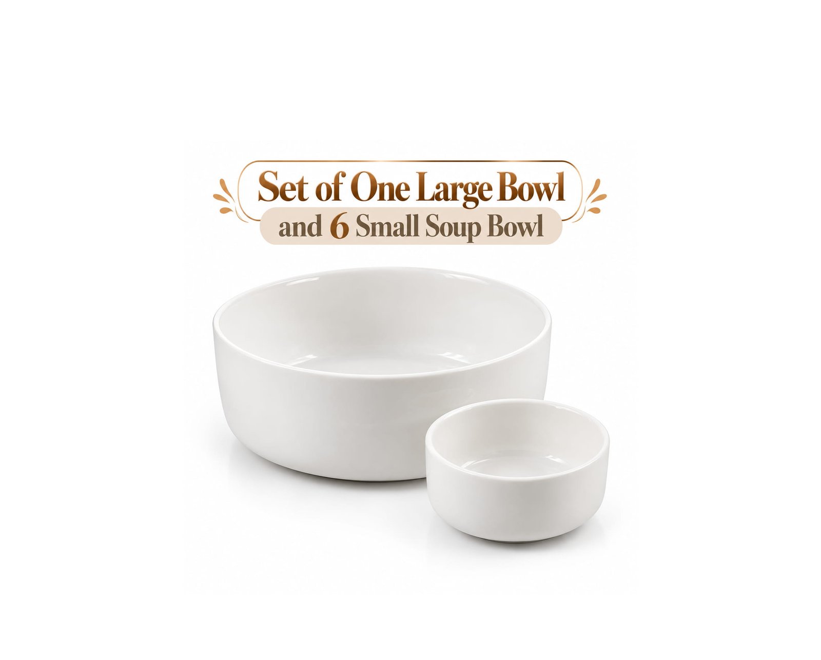 WHITE CERAMIC SALAD & SOUP BOWL SET 7 PIECES