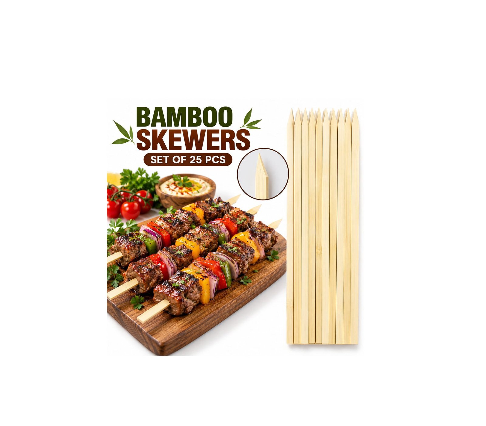BAMBOO BBQ GRILLING SKEWERS SET 25 PCS – 39.7 CM