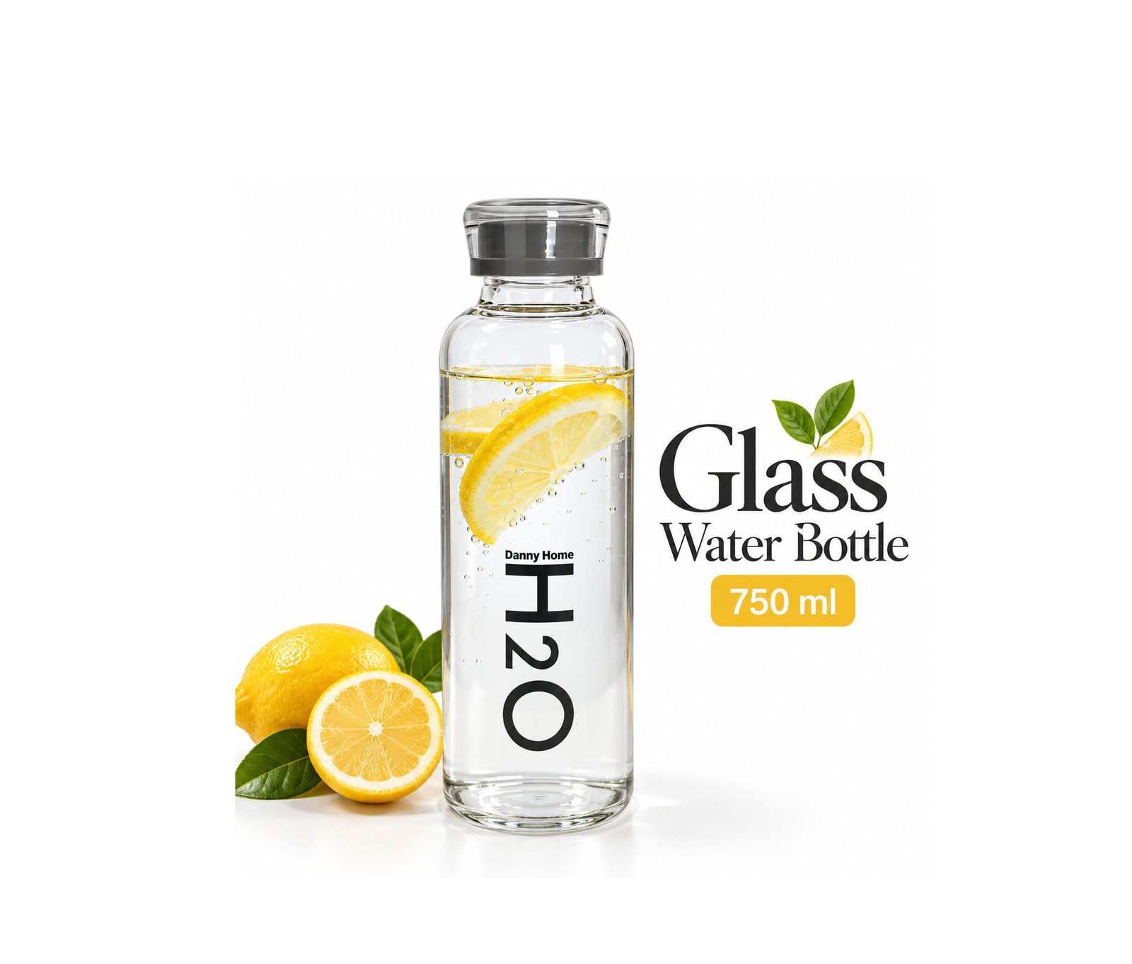 BOROSILICATE GLASS WATER BOTTLE WITH LID 750ML