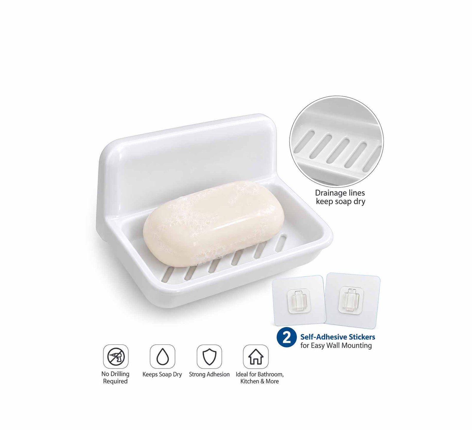 WALL-MOUNTED SOAP DISH WITH DRAINAGE LINES