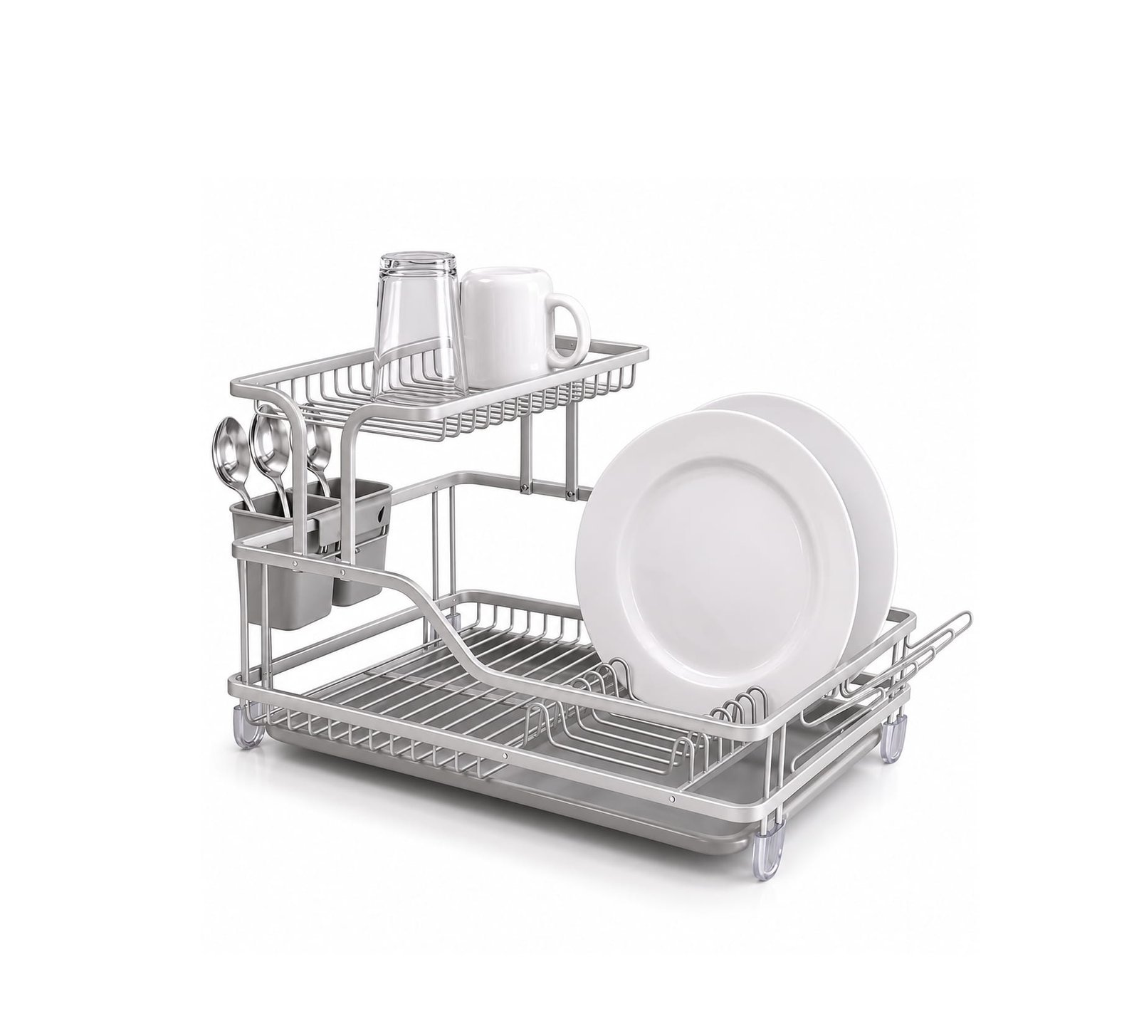 1.5-TIER ALUMINUM DISH DRYING RACK WITH TRAY