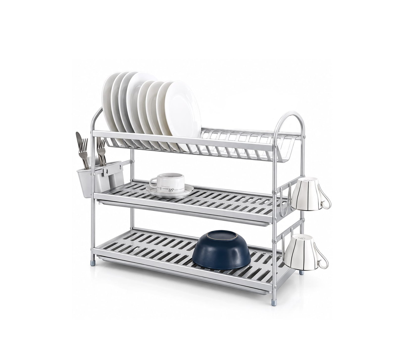 DISH DRYING RACK & DRAINBOARD 3-TIER ALUMINUM