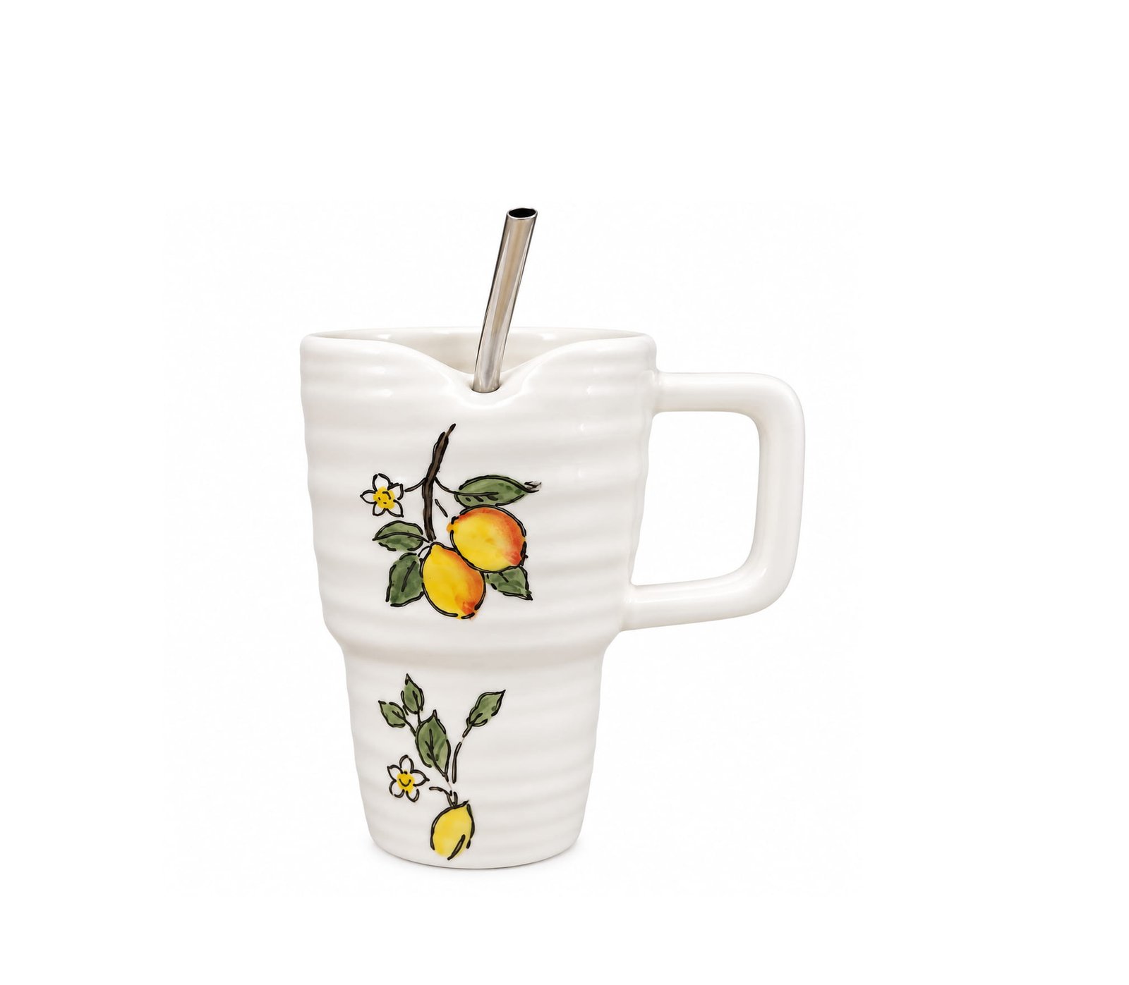 LARGE CERAMIC DRINK CUP WITH STAINLESS STEEL STRAW