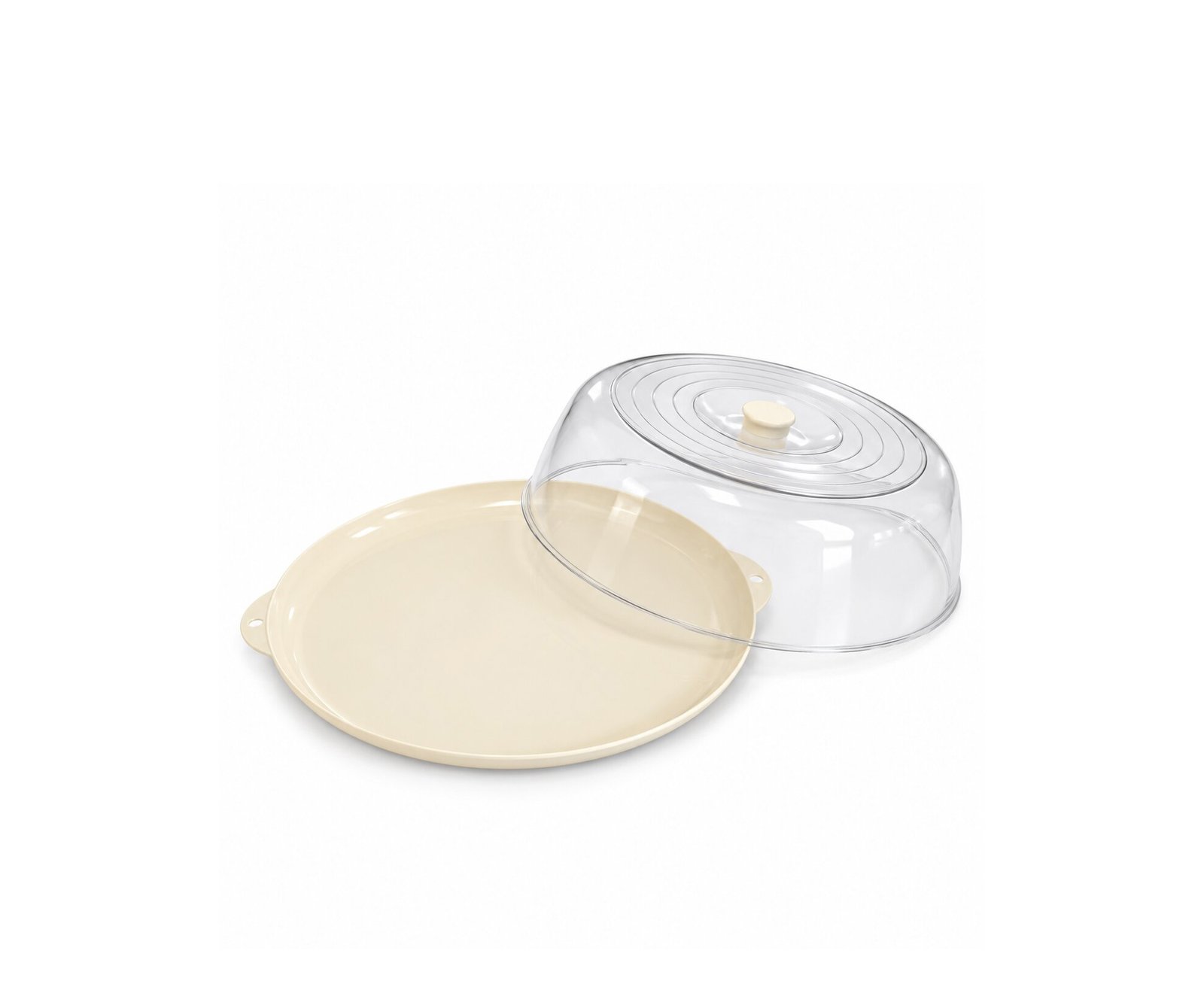 ROUND PLASTIC CAKE SERVING TRAY WITH CLEAR COVER