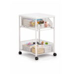 METAL CART 2-TIERS WITH WHEELS AND WOOD PANEL & SLIDIND BASKET