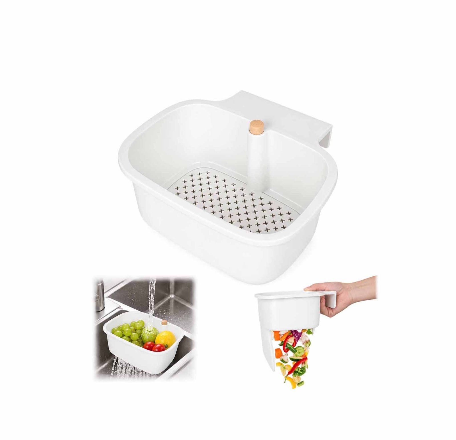 HANGING SINK DRAINER BASKET WITH OPENING BUTTON