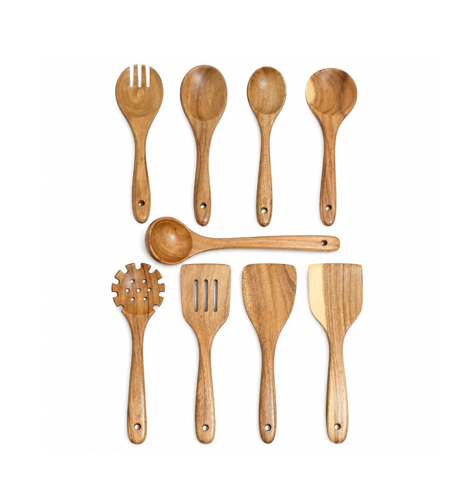 WOODEN KITCHEN COOKING UTENSIL SET 9-PIECE