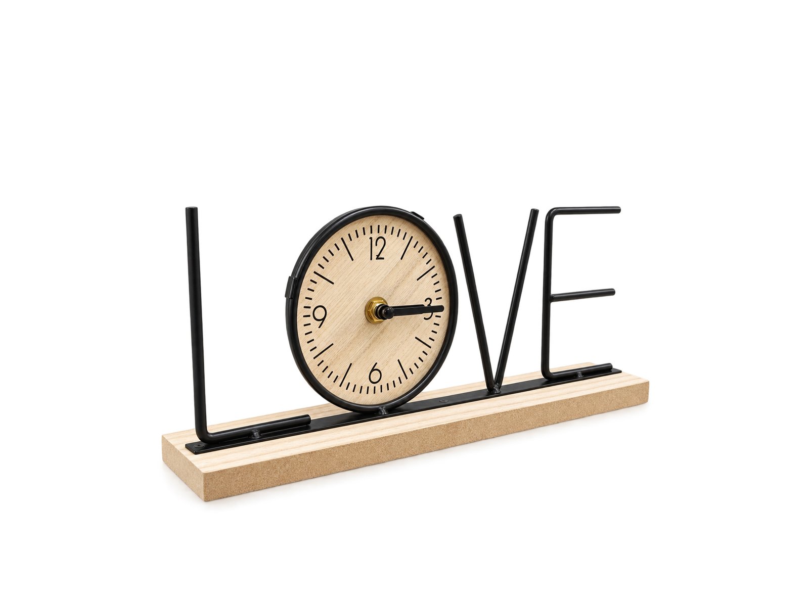 VINTAGE TABLE CLOCK WITH WOODEN LETTER DESIGN
