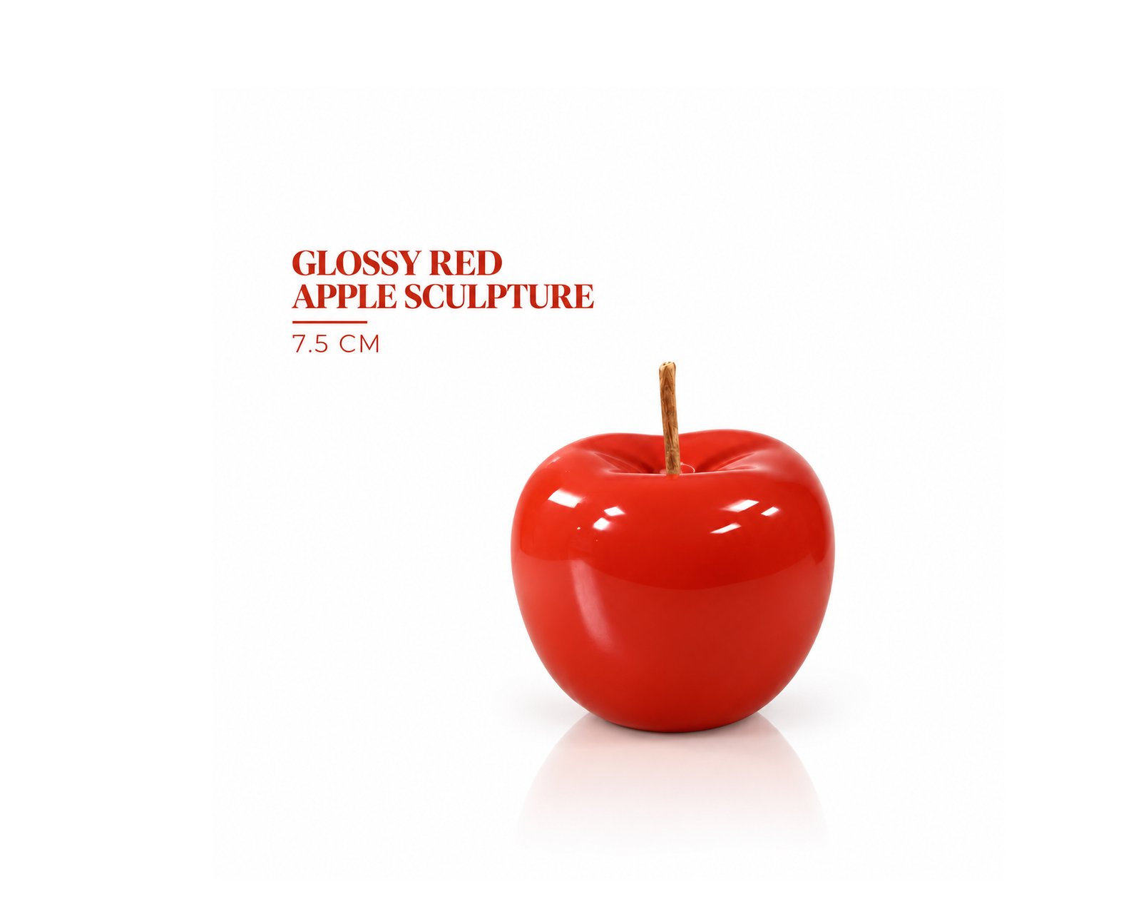 DECORATIVE GLOSSY RED CERAMIC APPLE SCULPTURE 7.5 CM