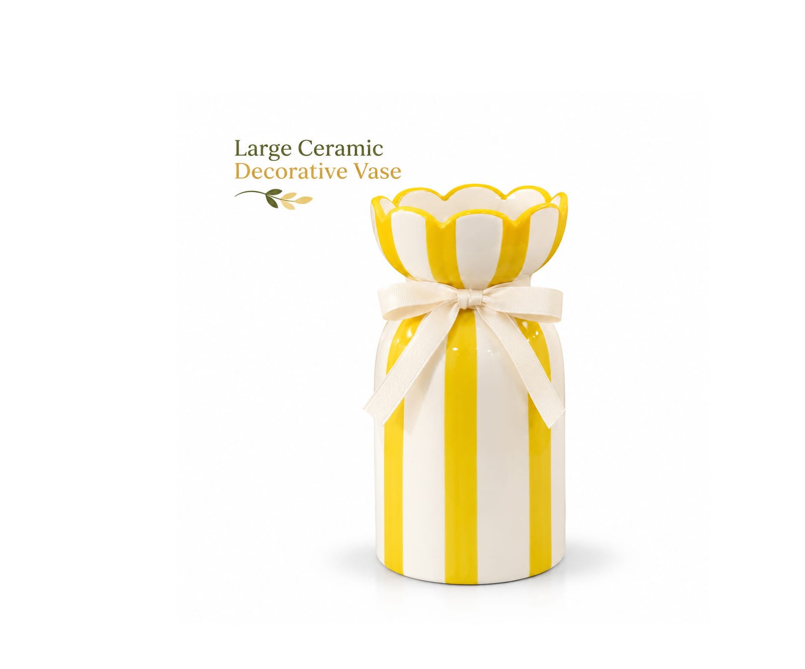 LARGE CERAMIC DECORATIVE FLOWER VASE WITH BOW