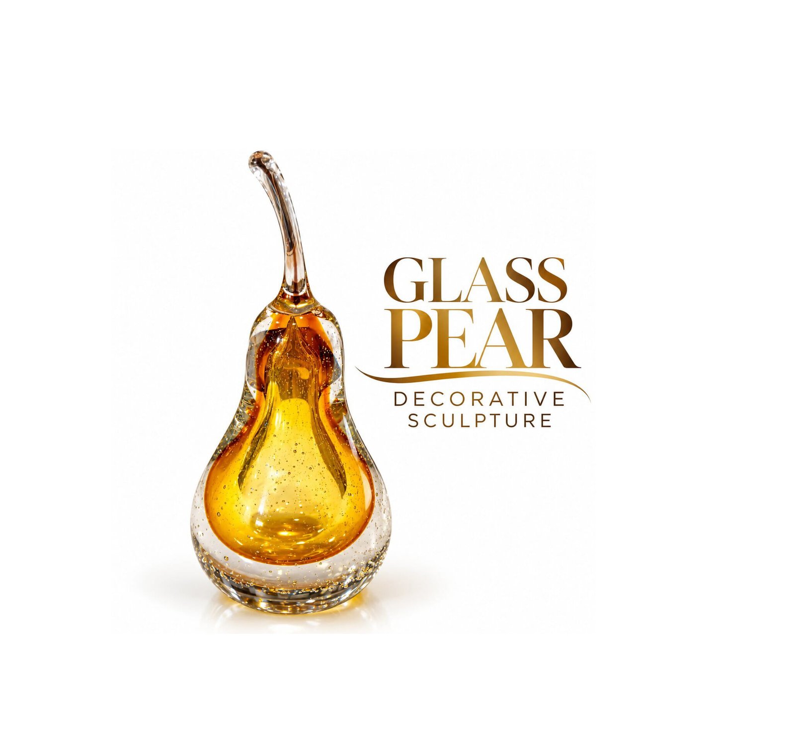 DECORATIVE HEAVY GLASS PEAR SCULPTURE 24 CM