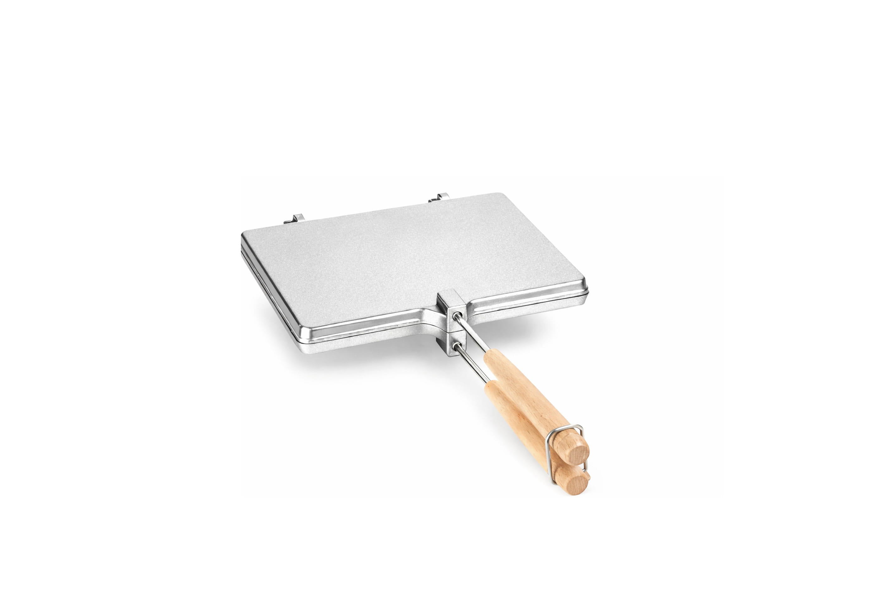 HOT SANDWICH MAKER PRESS ALUMINUM FLIP TOASTER WITH WOOD HANDLE FOR STOVETOP & CAMPING