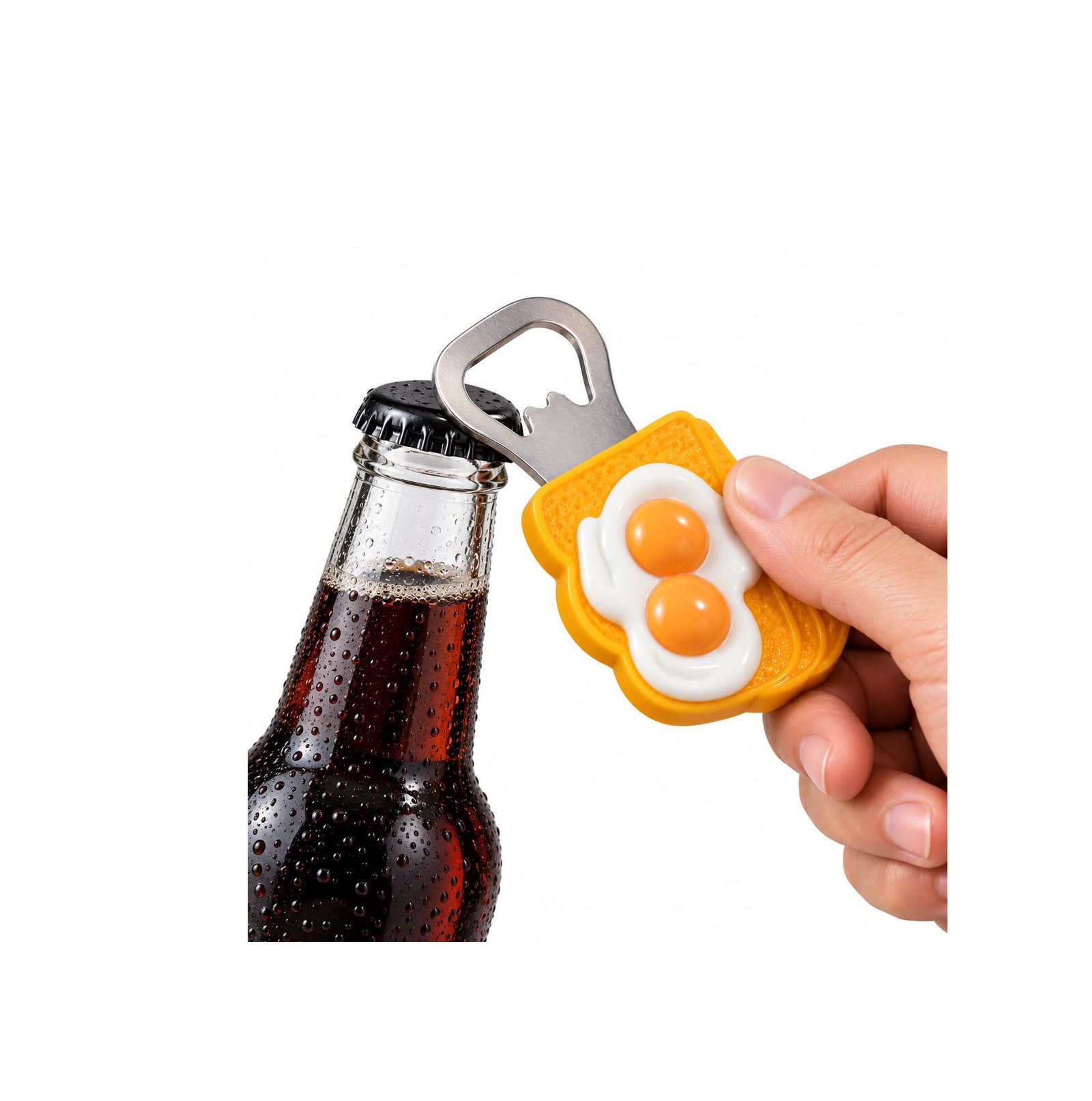 MAGNETIC REFRIGERATOR BOTTLE OPENER FRIED EGG
