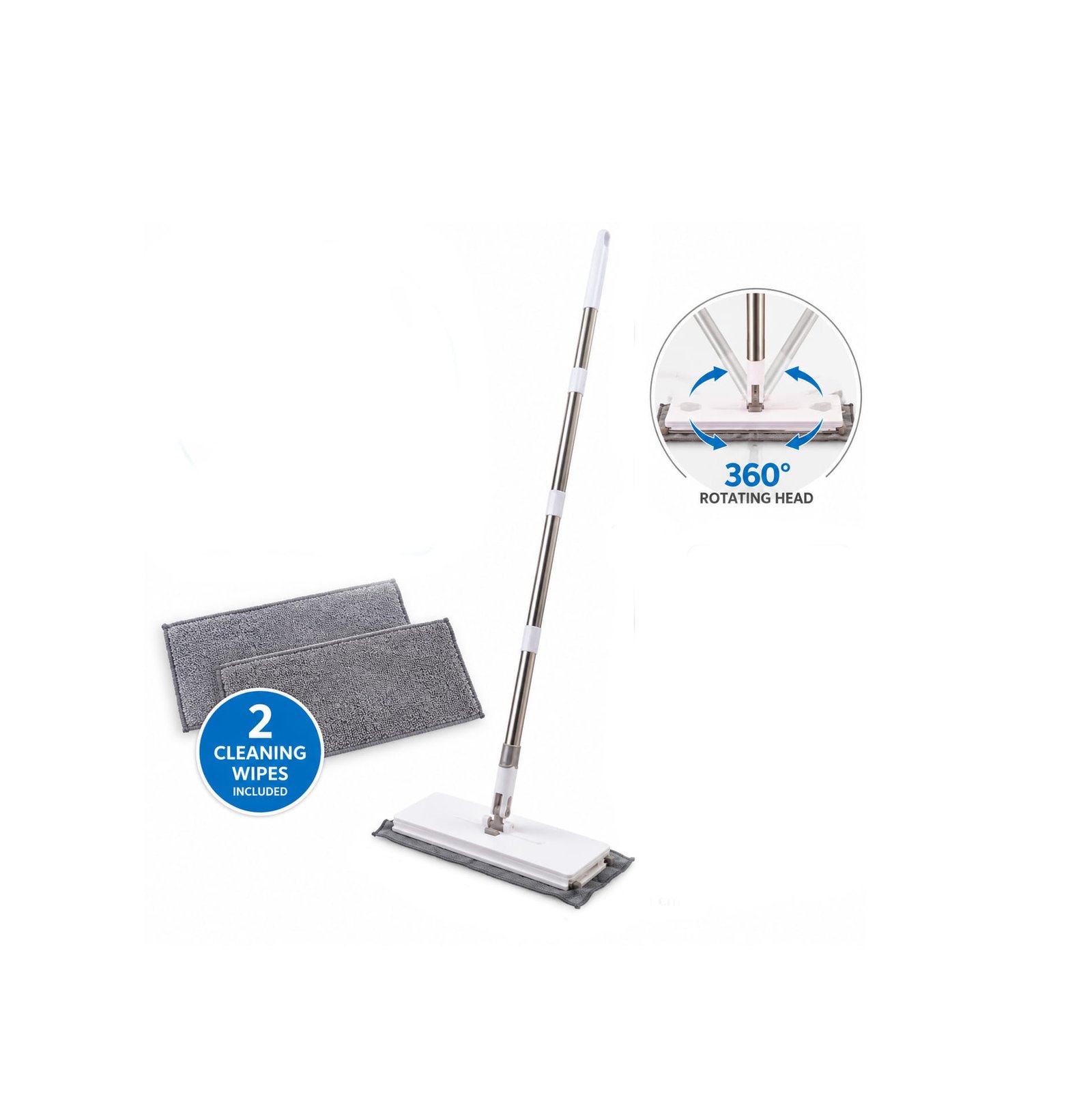 AUTO CLIP FLAT MOP WITH 2 REUSABLE CLEANING WIPES