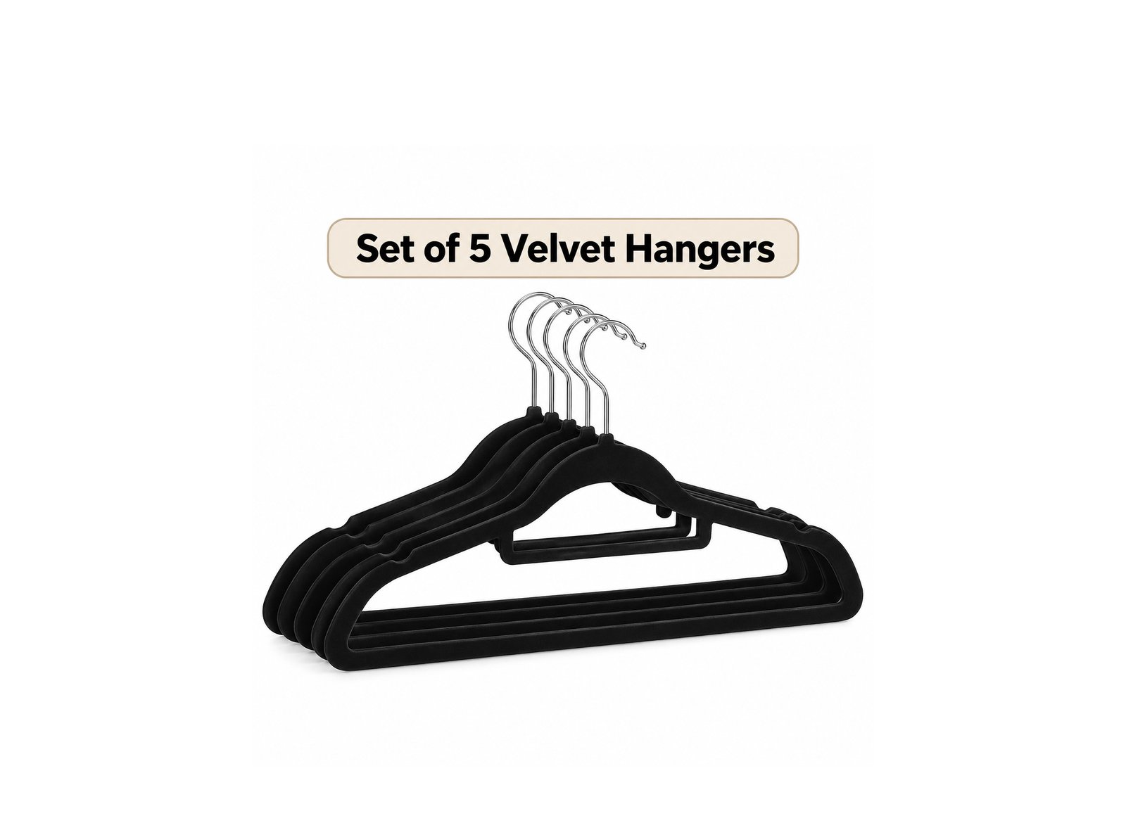 SET OF 5 NON-SLIP VELVET CLOTHES HANGERS BLACK