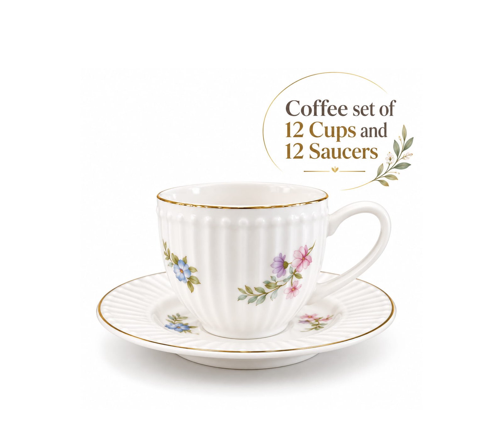RIBBED FLORAL ARABIC COFFEE CUP & SAUCER SET 12