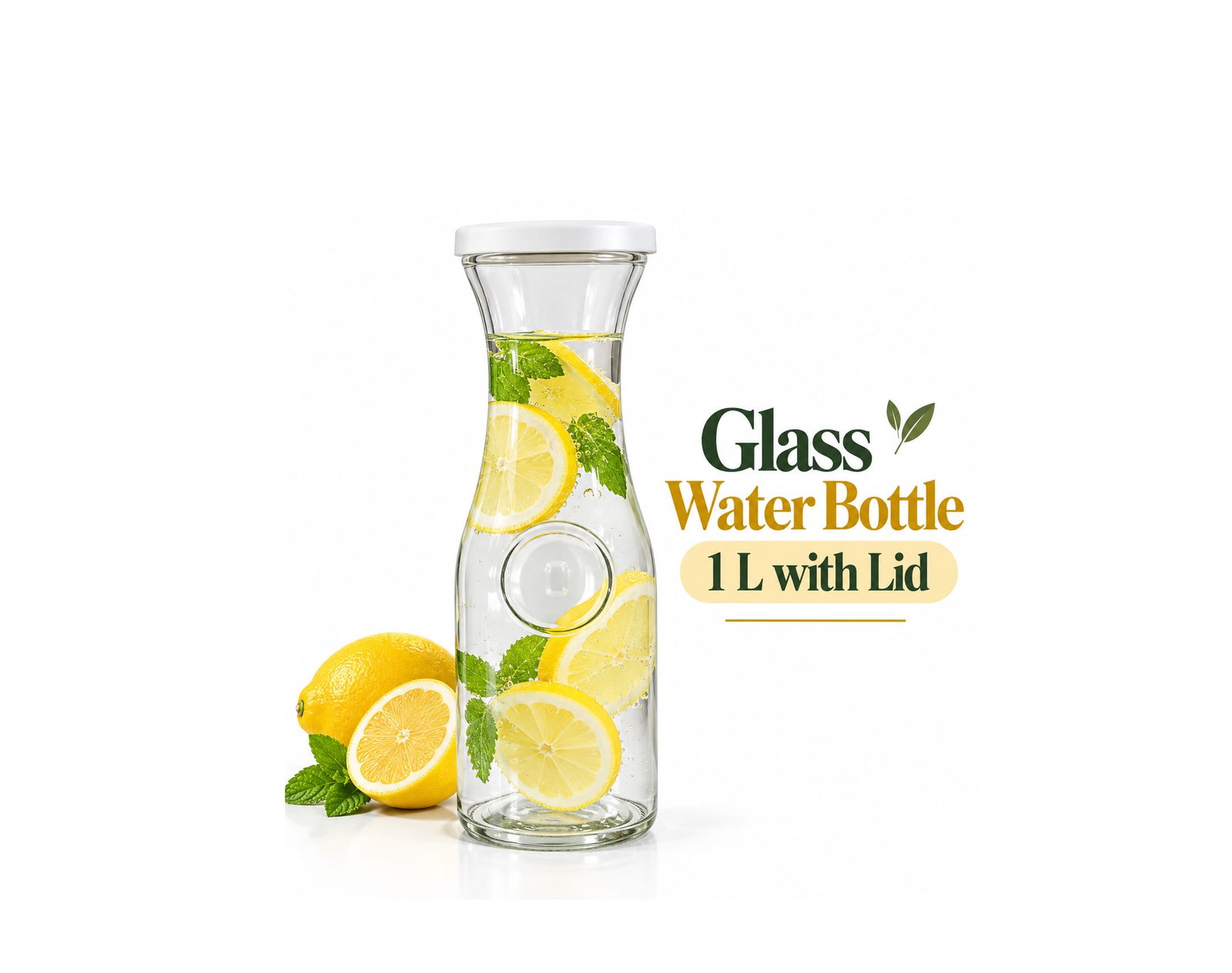CLEAR GLASS WATER BOTTLE 1 L WITH PLASTIC LID