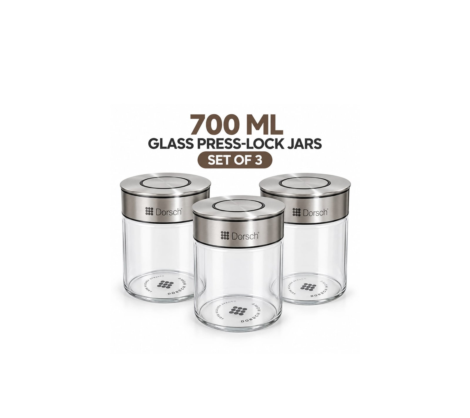 DORSCH BOROSILICATE GLASS 700 ML PRESS-LOCK JARS SET OF 3