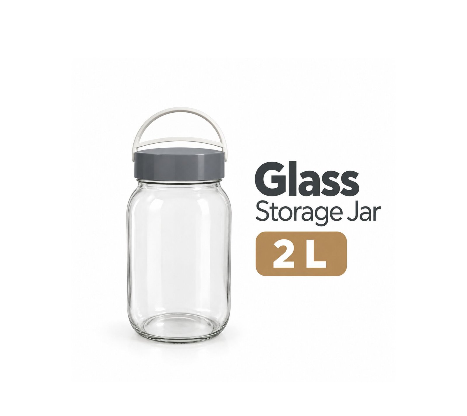 GLASS STORAGE JAR 2 L WITH LID AND CARRY HANDLE