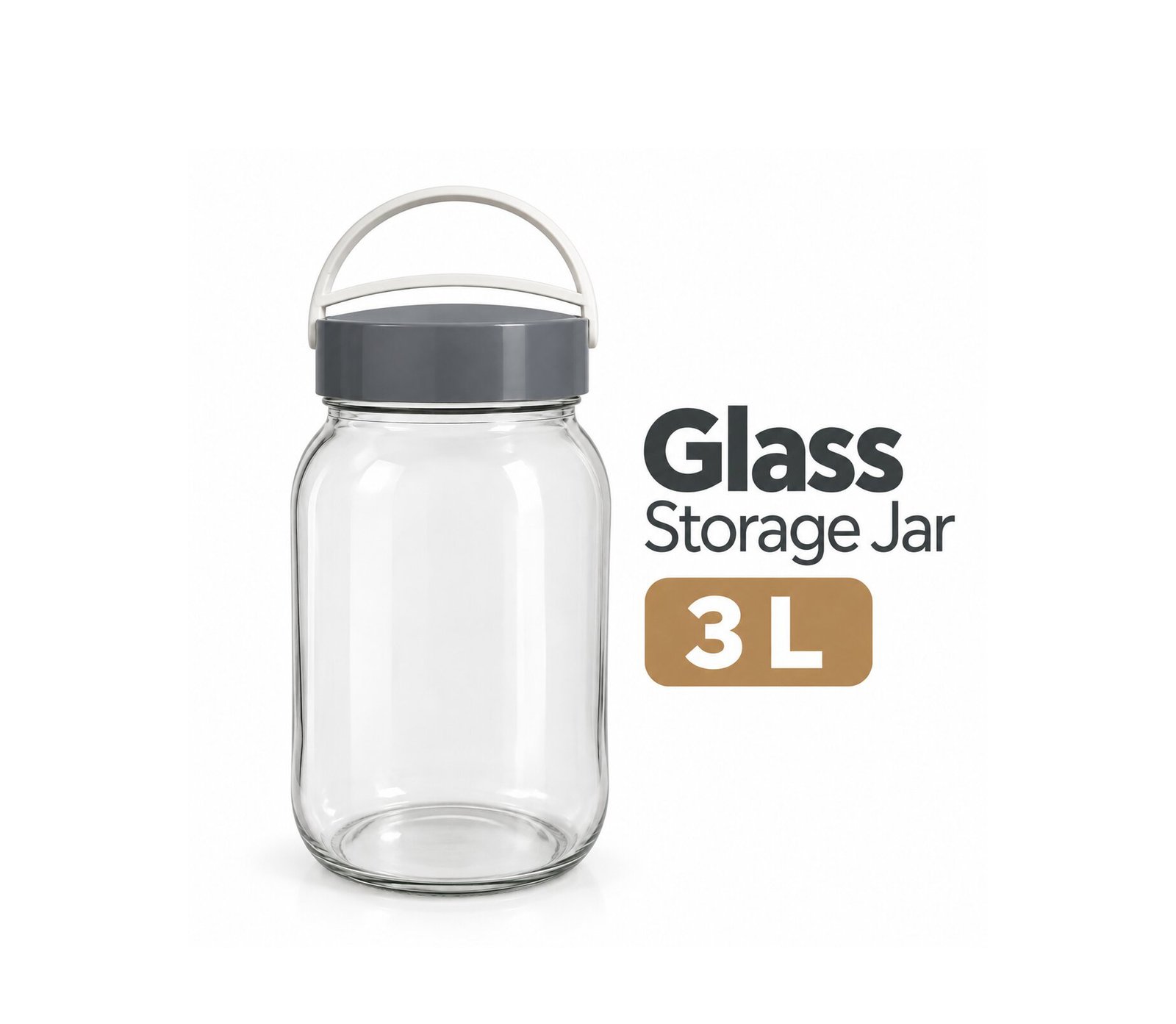 GLASS STORAGE JAR 3 L WITH LID AND CARRY HANDLE