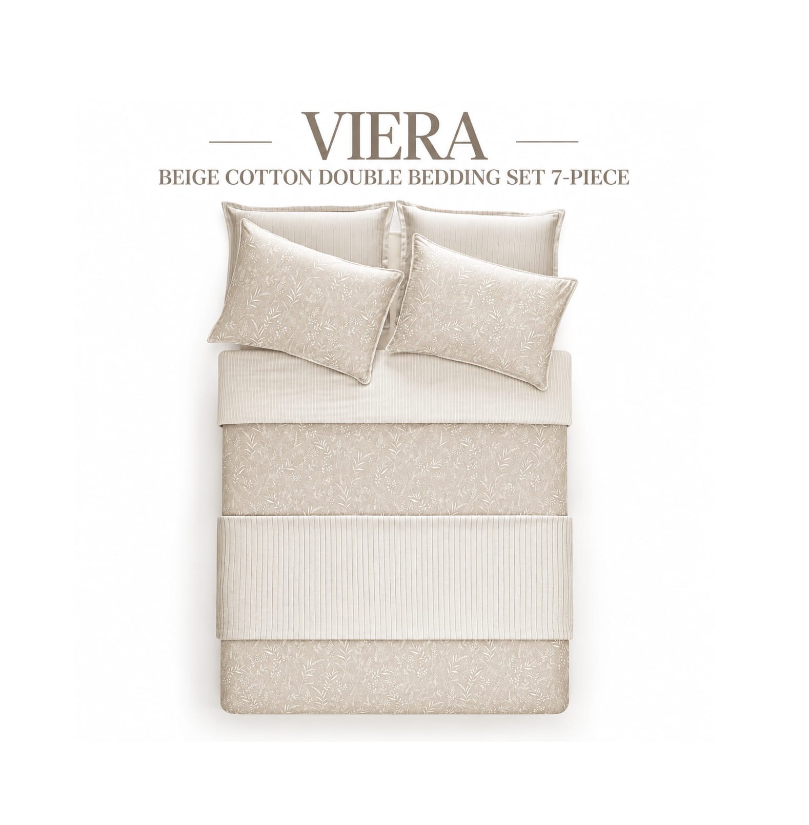VIERA BEIGE COTTON DOUBLE BEDDING SET 7-PIECE
