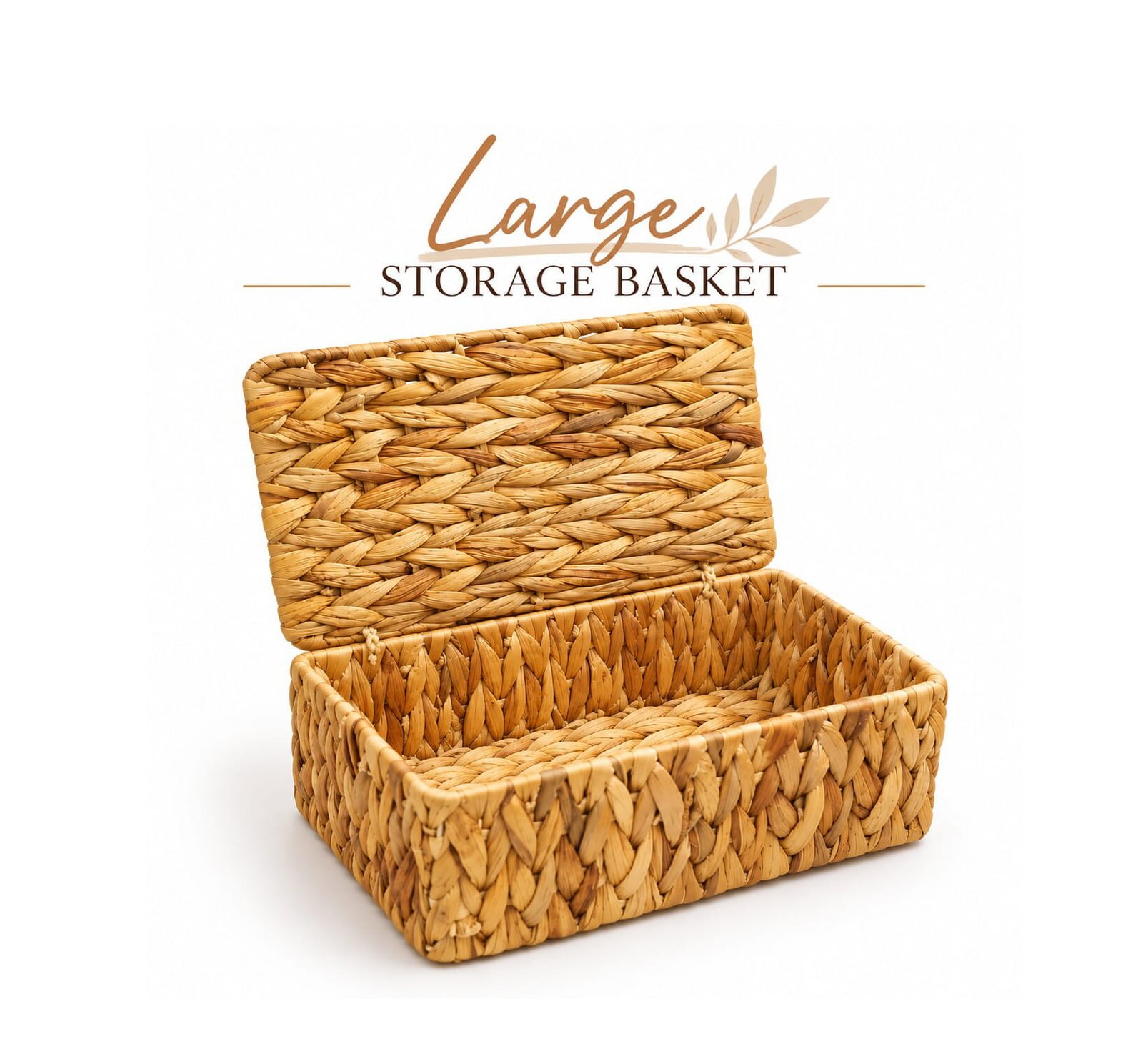 LARGE WICKER STORAGE BASKET WITH ATTACHED LID