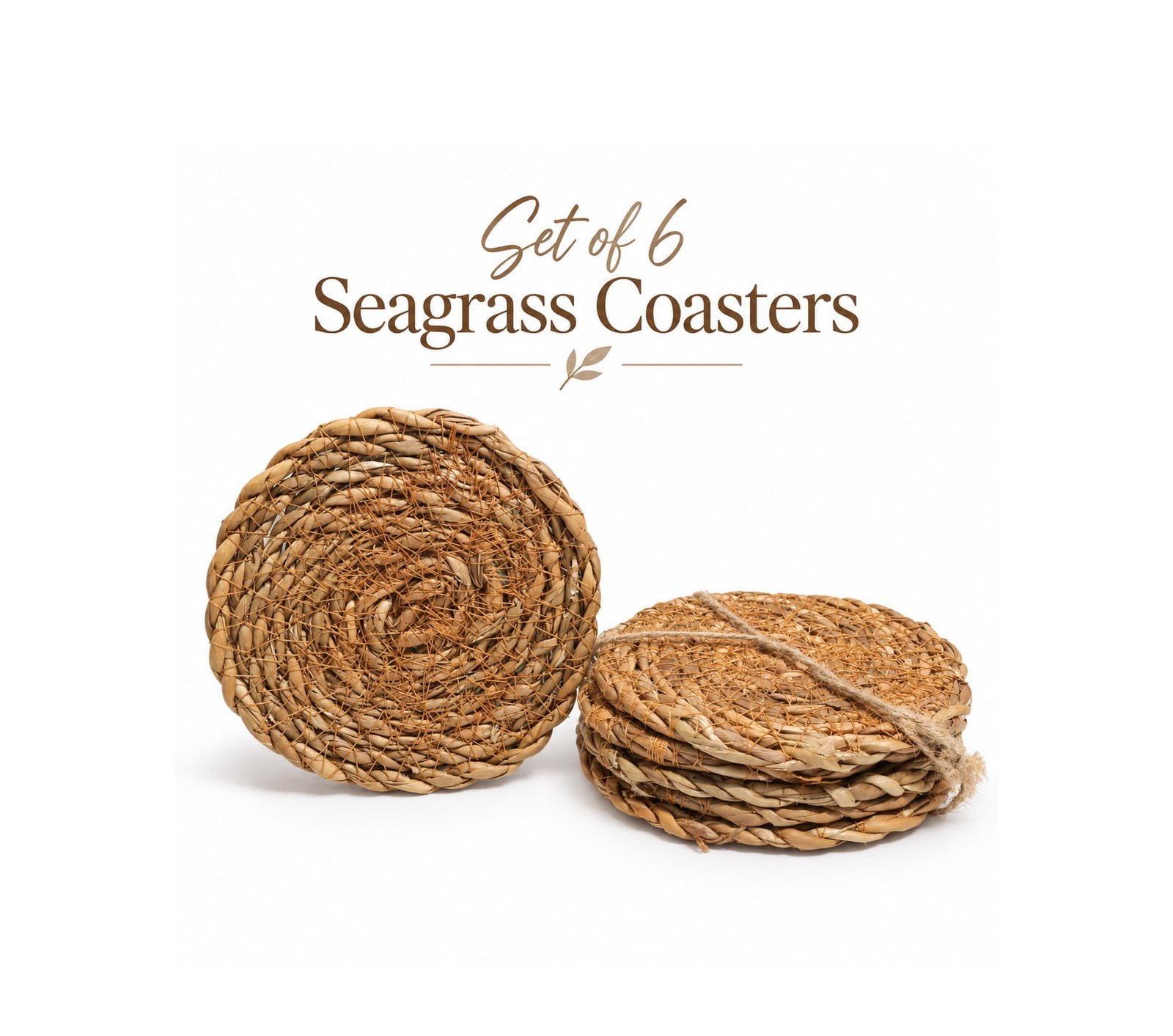SET OF 6 ROUND BRAIDED SEAGRASS DRINK COASTERS