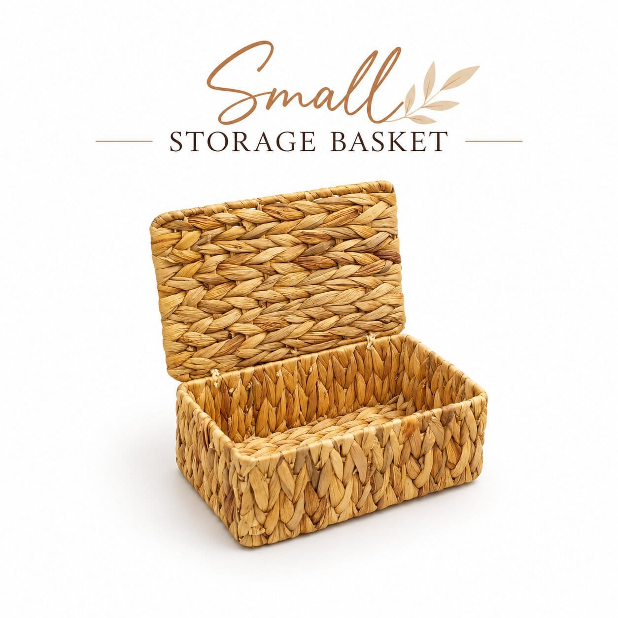 SMALL WICKER STORAGE BASKET WITH ATTACHED LID