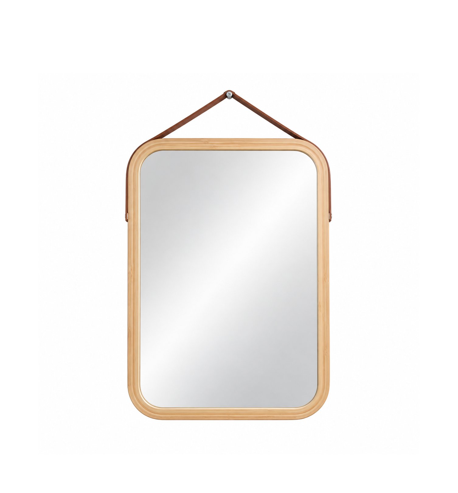 WOOD WALL MIRROR WITH BROWN LEATHER STRAP 45 CM