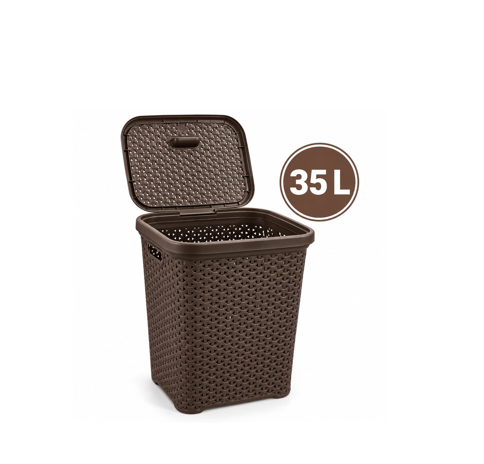 RATTAN STYLE PLASTIC LAUNDRY HAMPER WITH LID 35L