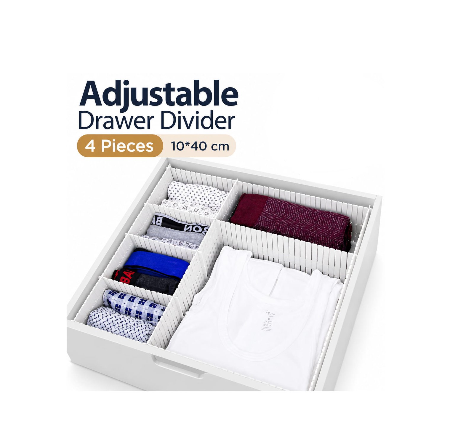 ADJUSTABLE DRAWER GRID DIVIDER SET 4 PCS 10*40 CM