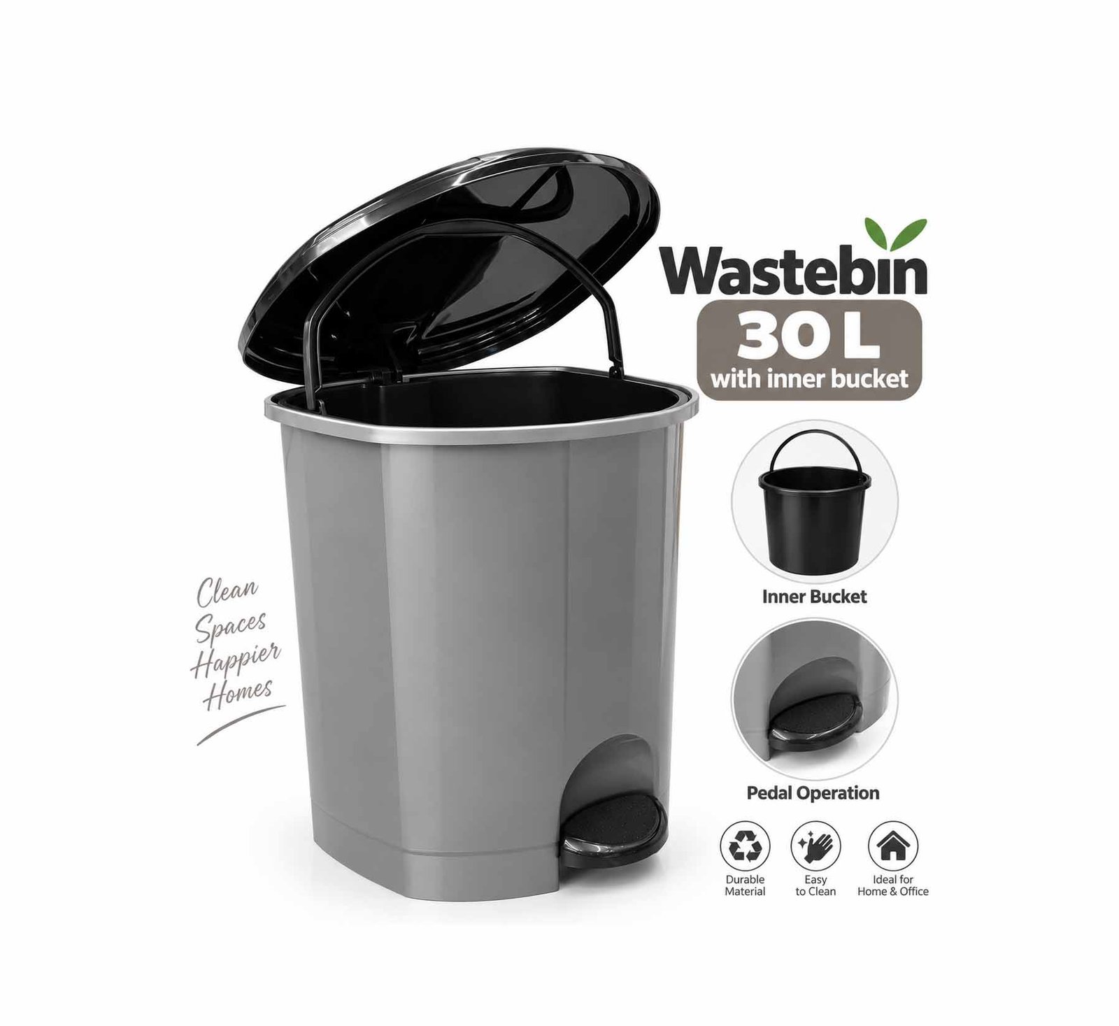 PEDAL WASTEBIN 30L WITH REMOVABLE INNER BUCKET