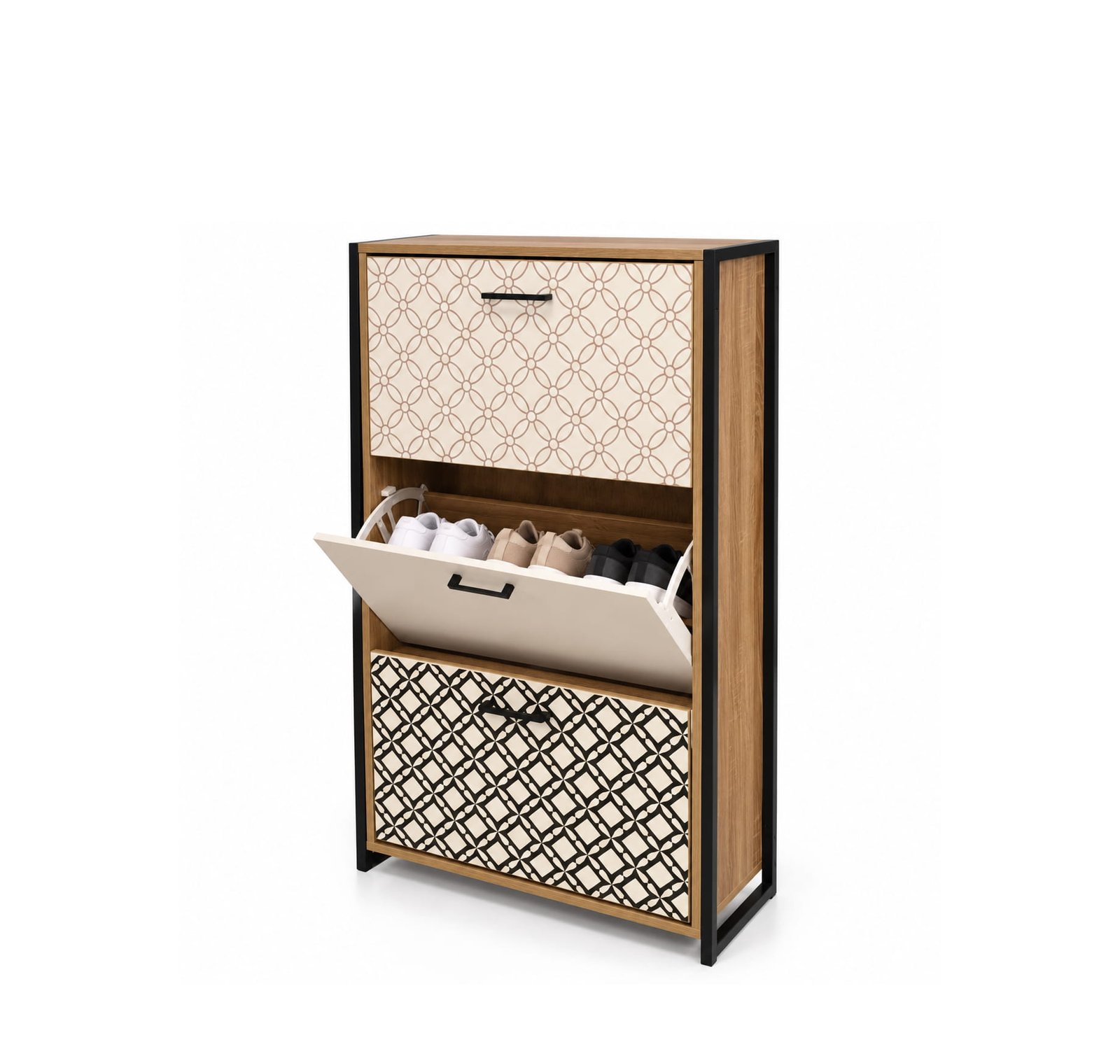 3-LAYER SHOE STORAGE CABINET WITH TILT-OUT DOORS