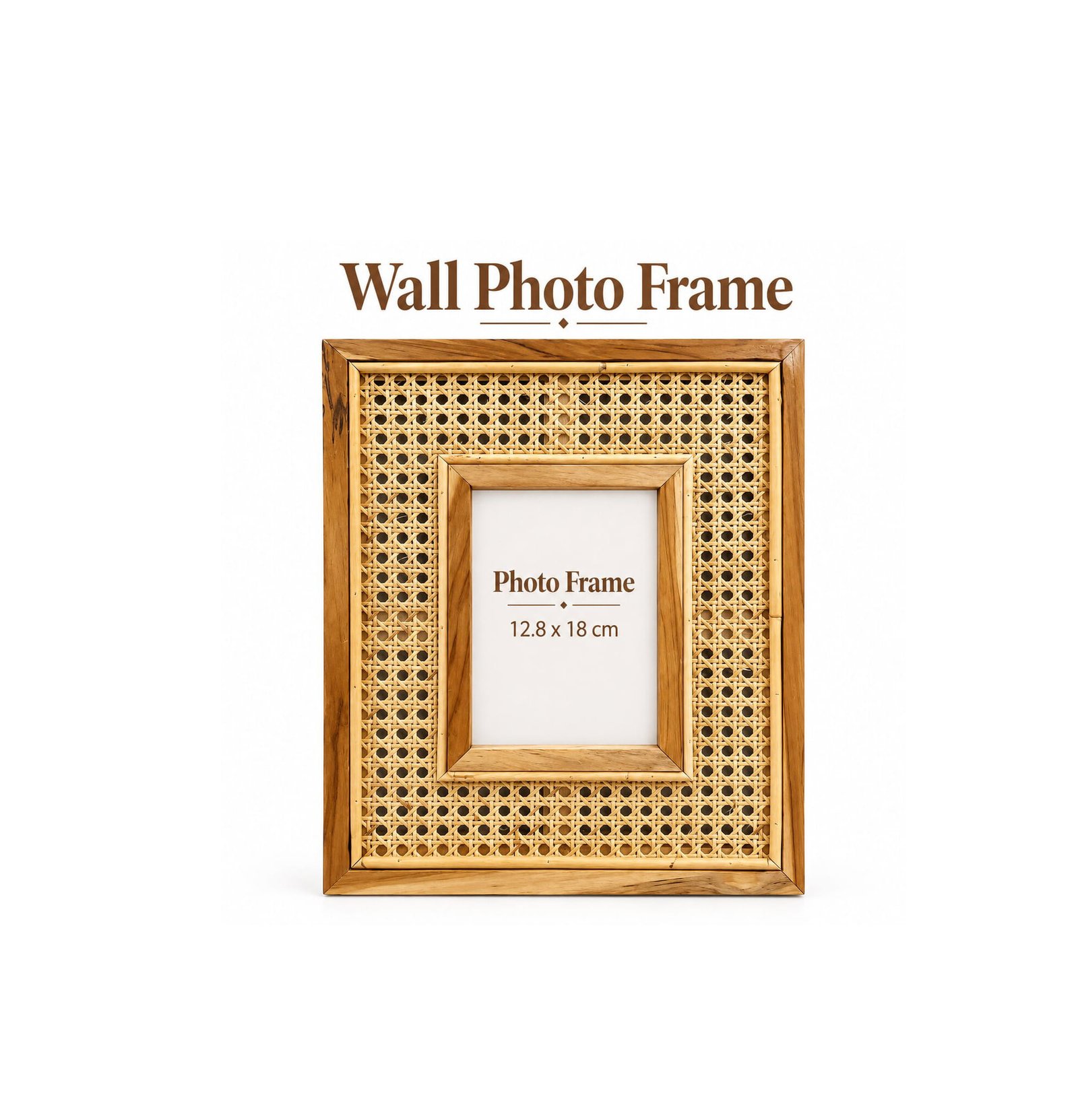 WOODEN WALL PHOTO FRAME WITH RATTAN DESIGN 37CM
