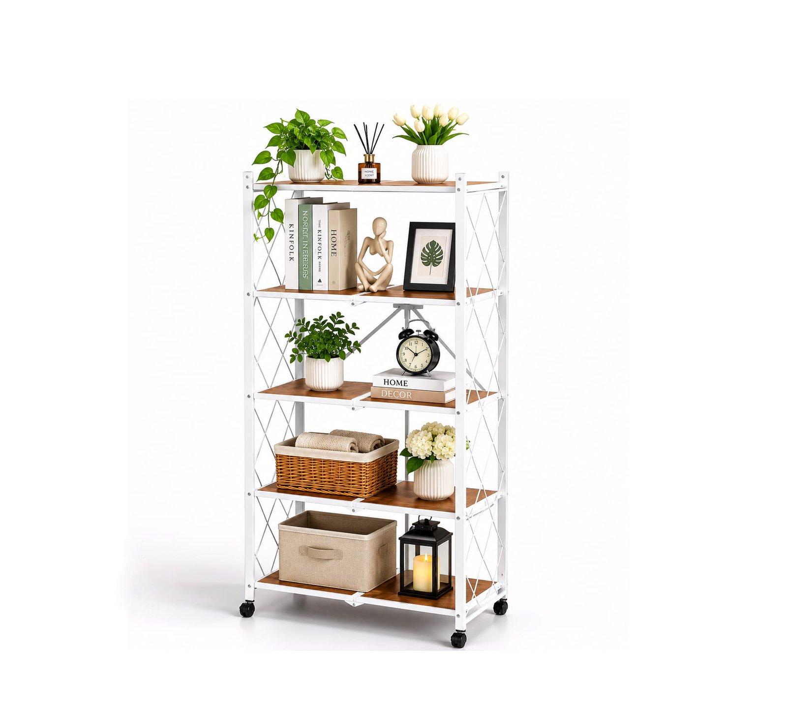 FOLDABLE 5-TIER STORAGE STAND WITH WHEELS