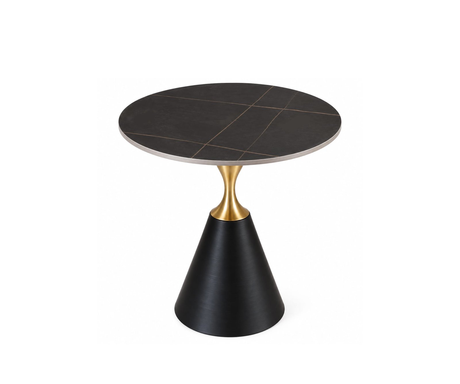 ROUND BLACK MARBLE SIDE TABLE WITH METAL BASE