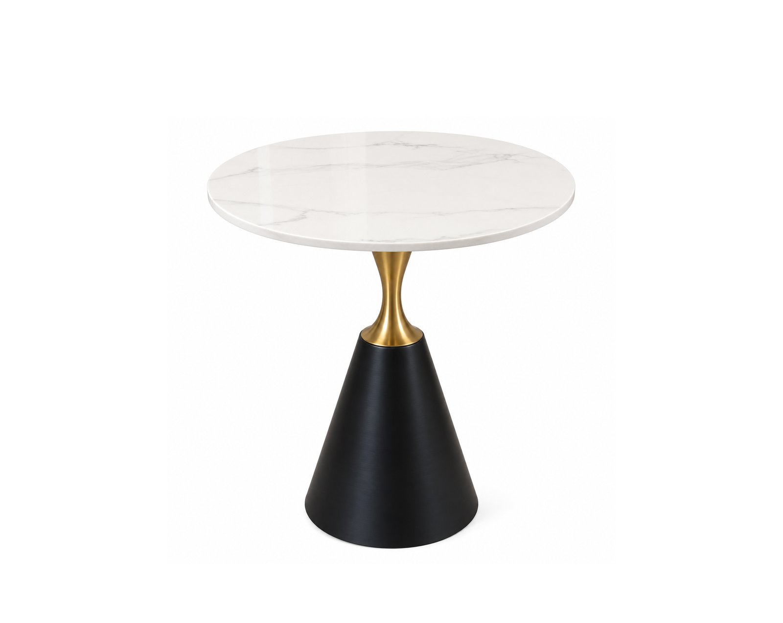 ROUND WHITE MARBLE SIDE TABLE WITH METAL BASE