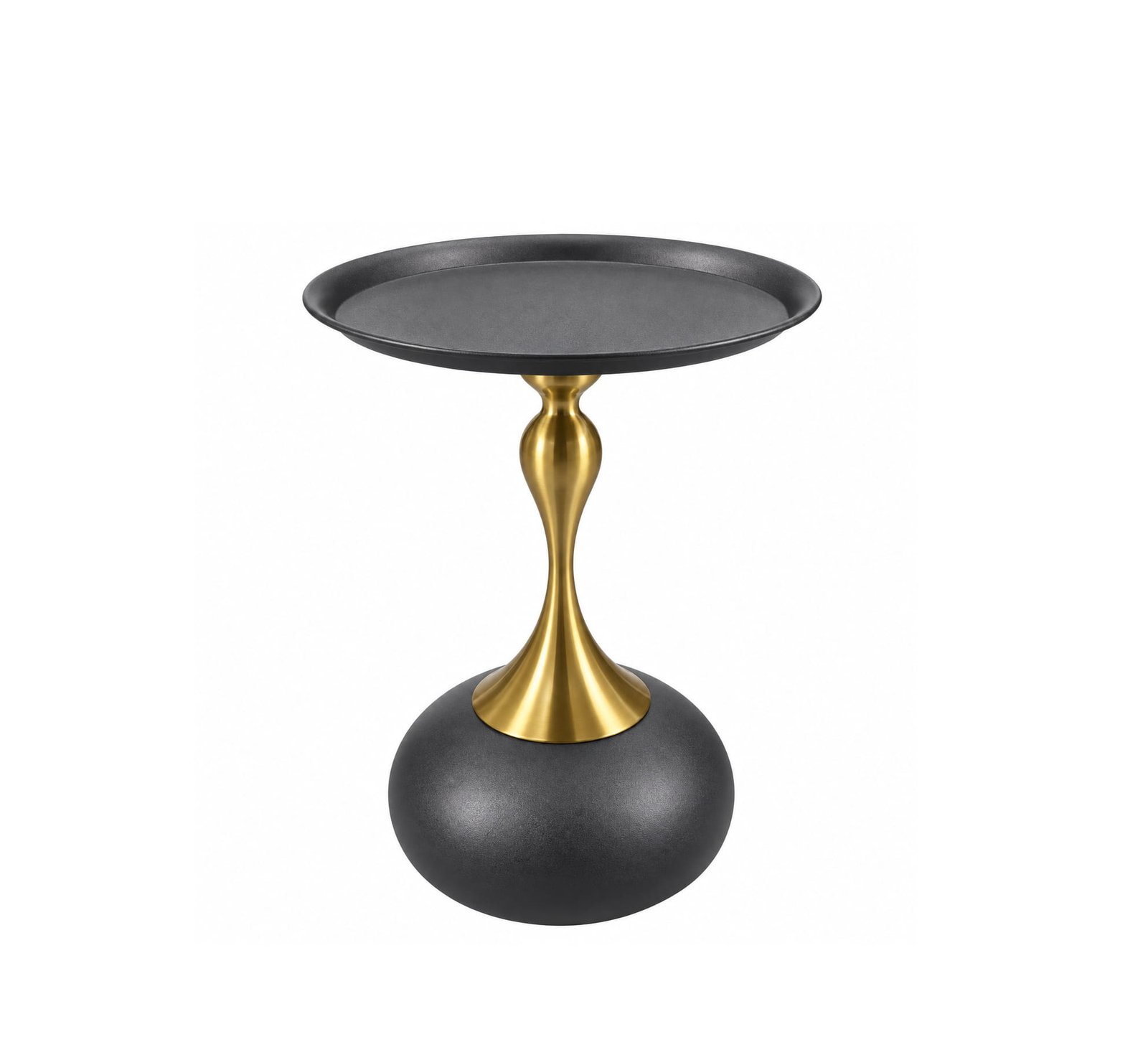BLACK ROUND METAL SIDE TABLE WITH GOLDEN PEDESTAL