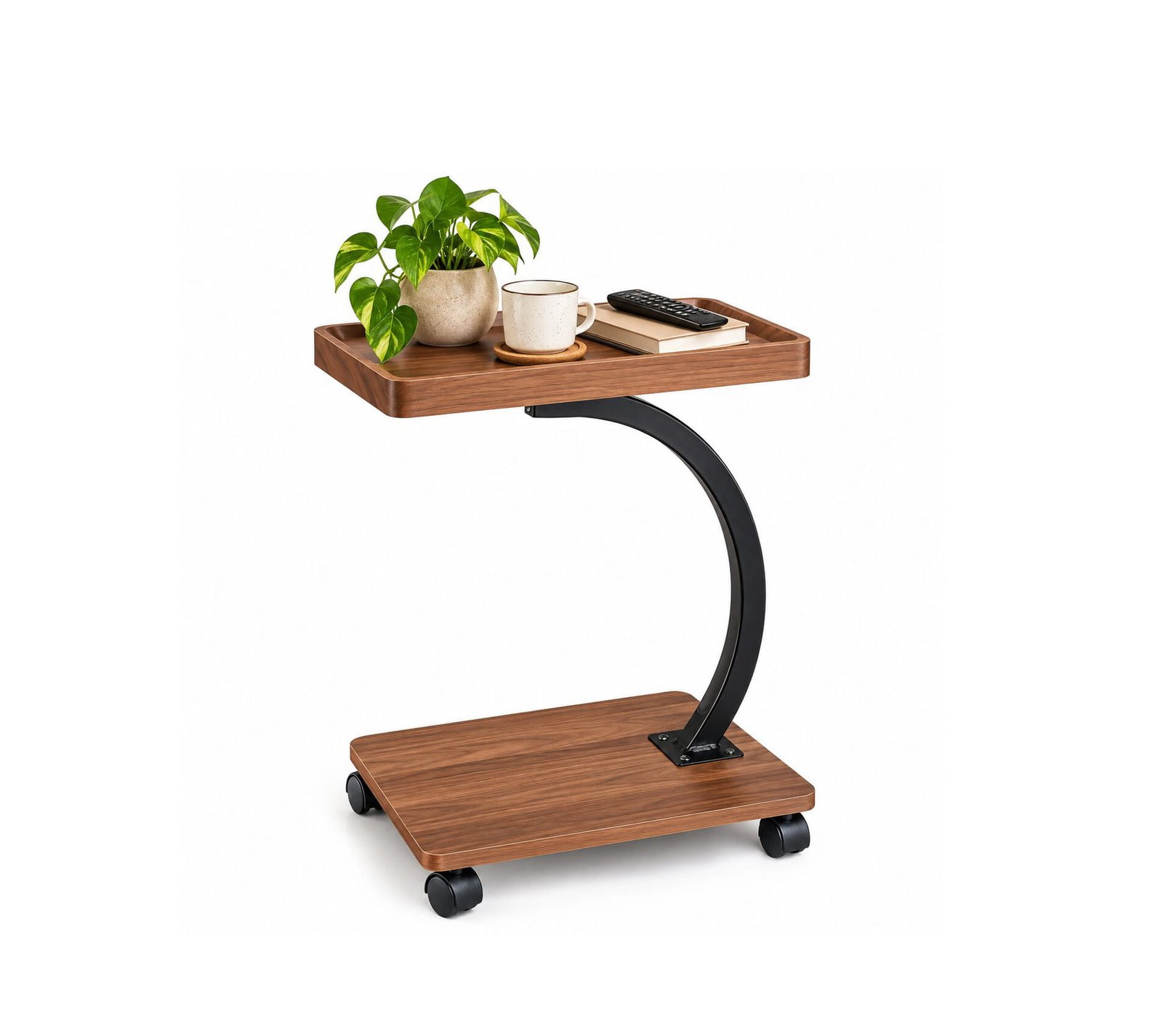 RECTANGULAR C-SHAPED SIDE TABLE WITH 4 WHEELS